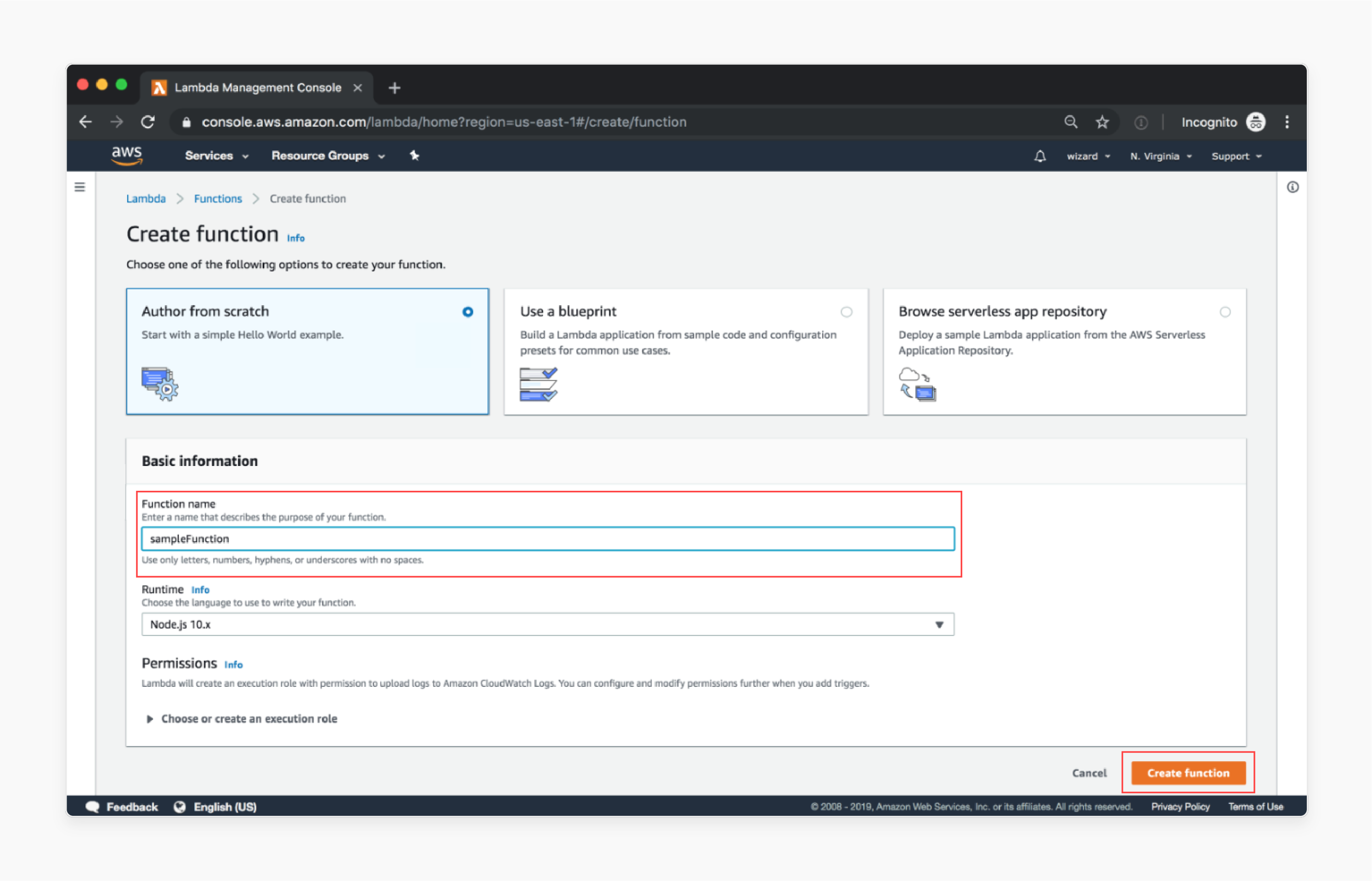 Navigation to the AWS Lambda console