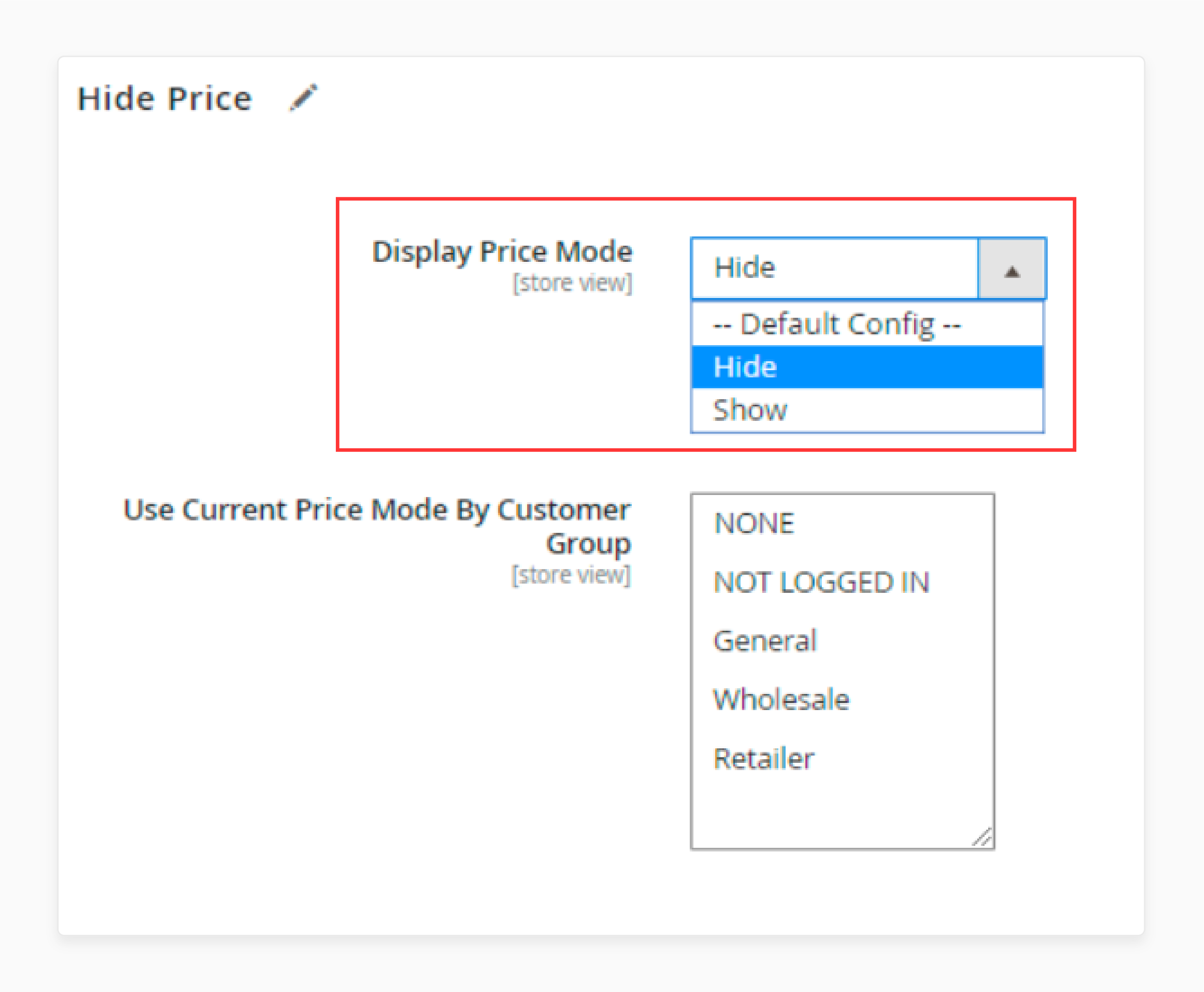 Disabling visibility for Magento 2 hide price extension