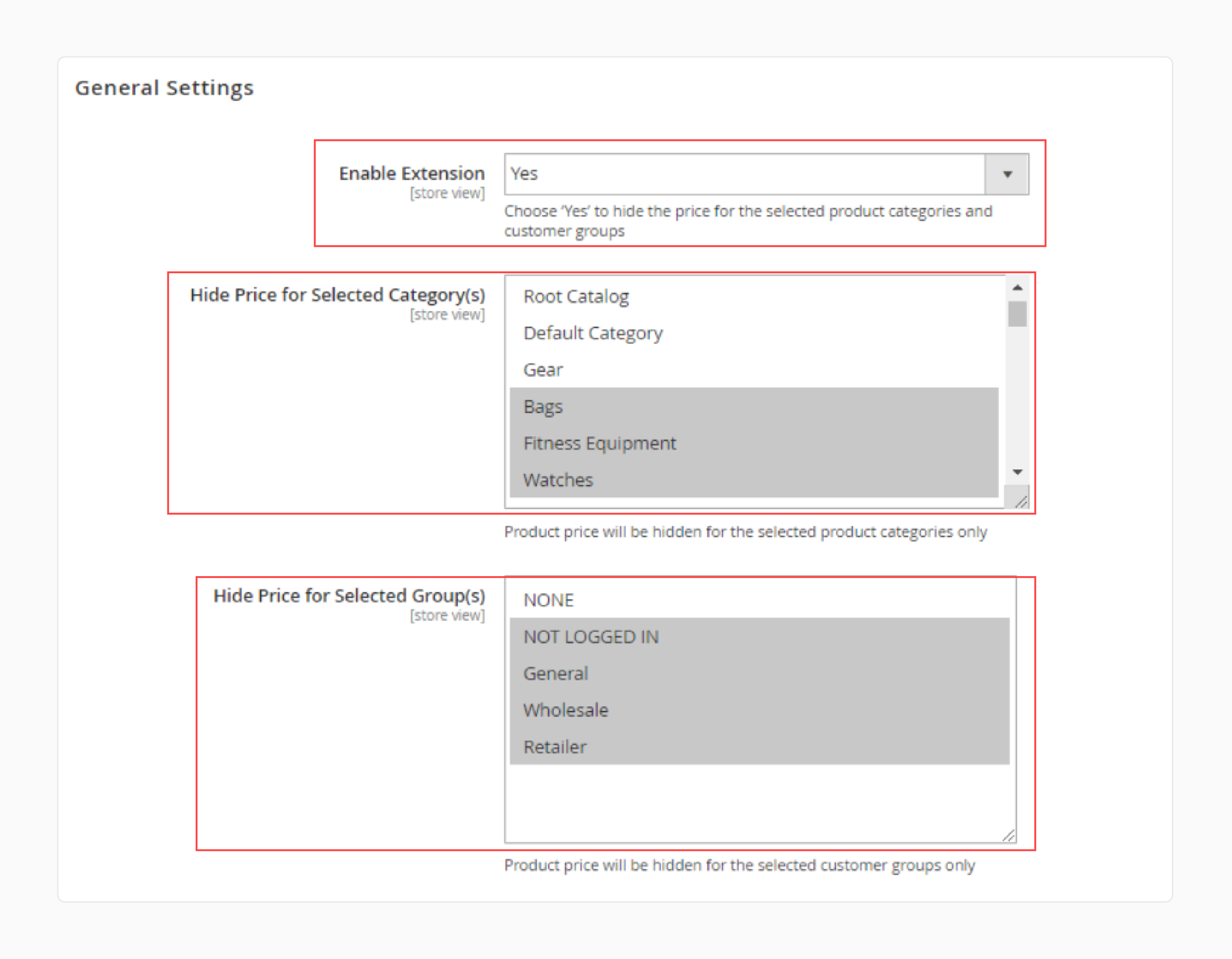 Enabling the Magento 2 hide price extension