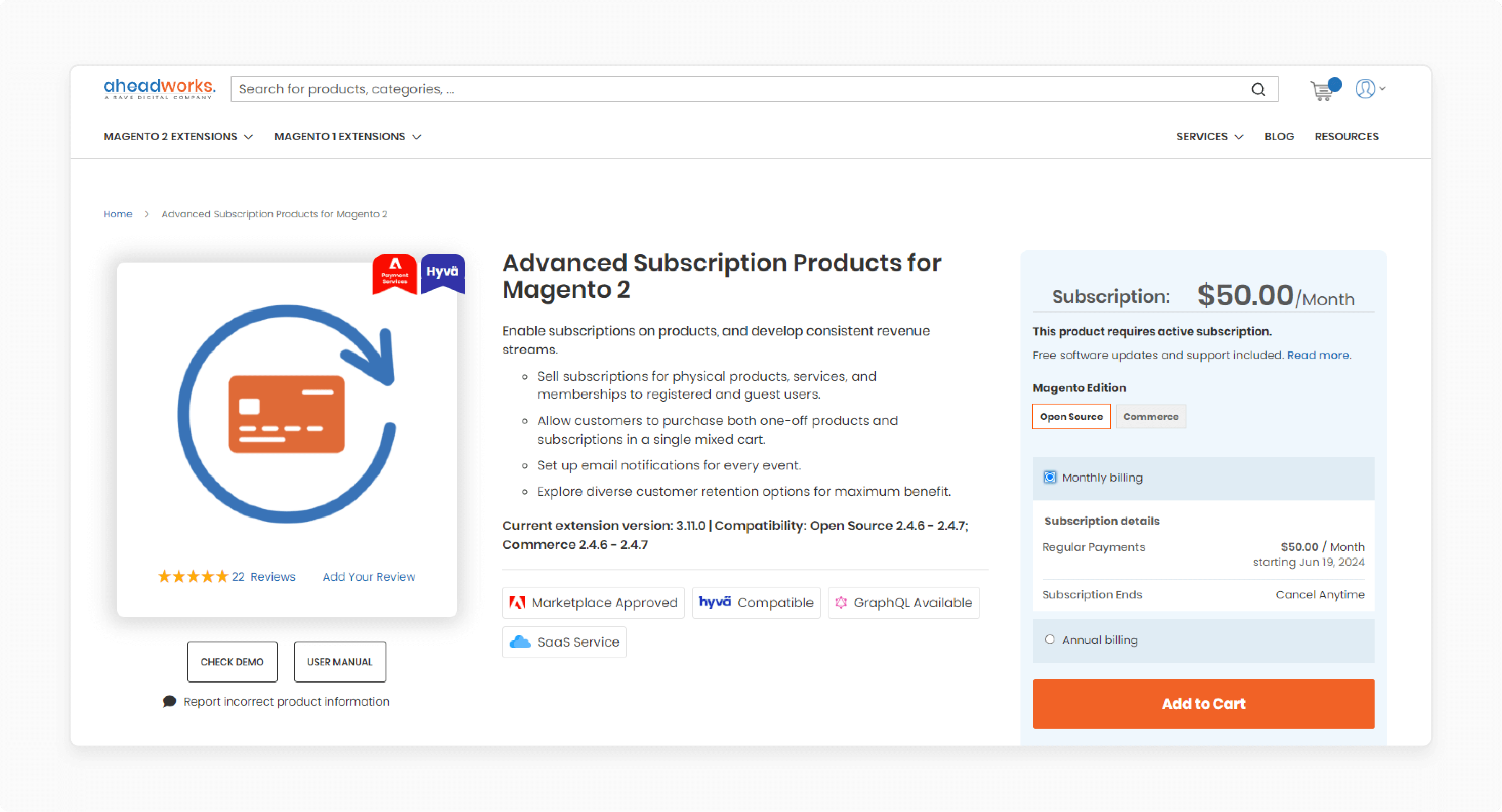 Advanced Subscription Products Extension for Magento 2 - Aheadworks