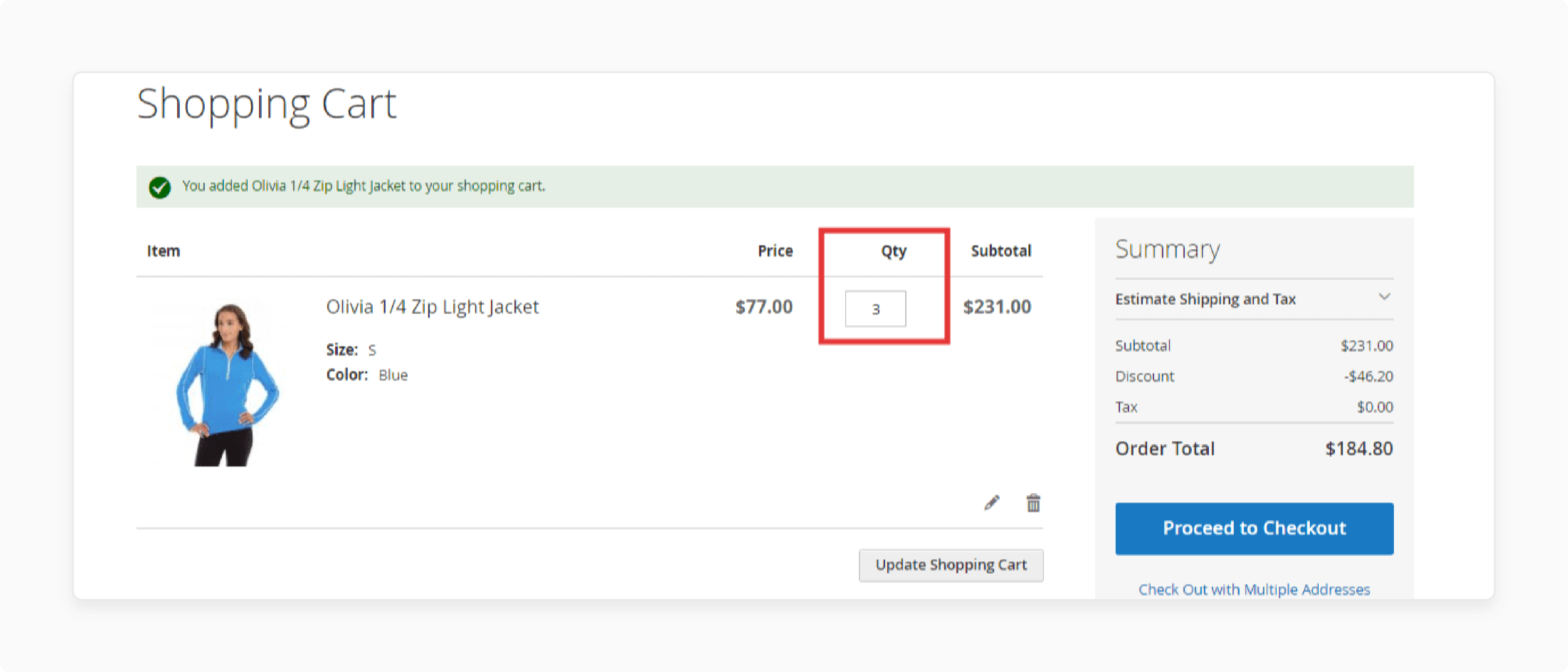 Example of setting minimum quantity to 3 in Magento 2 product page