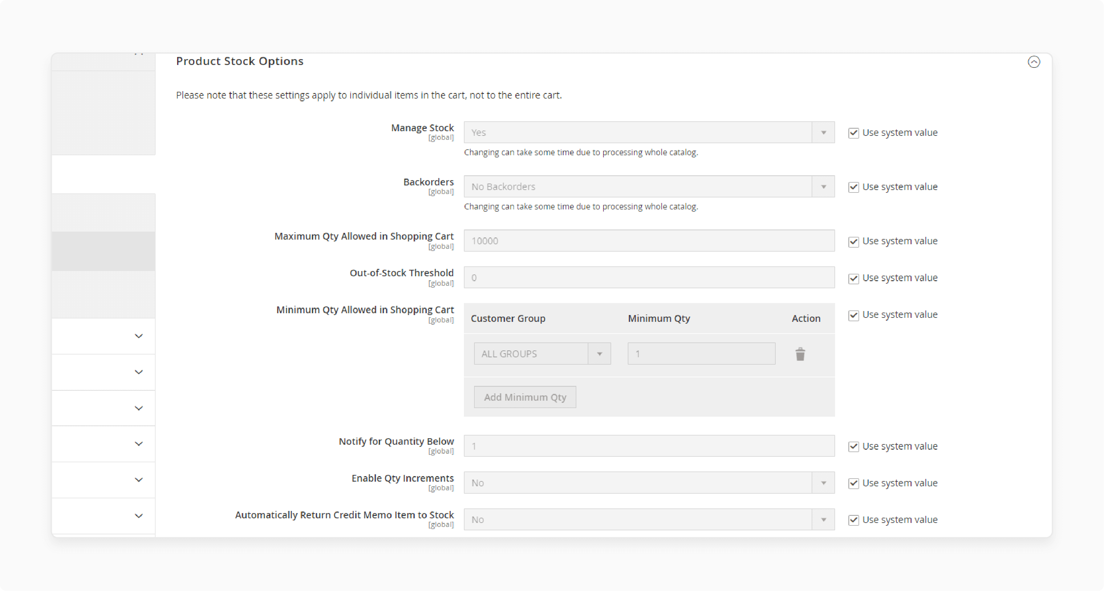 Product stock options configuration in Magento 2 admin panel