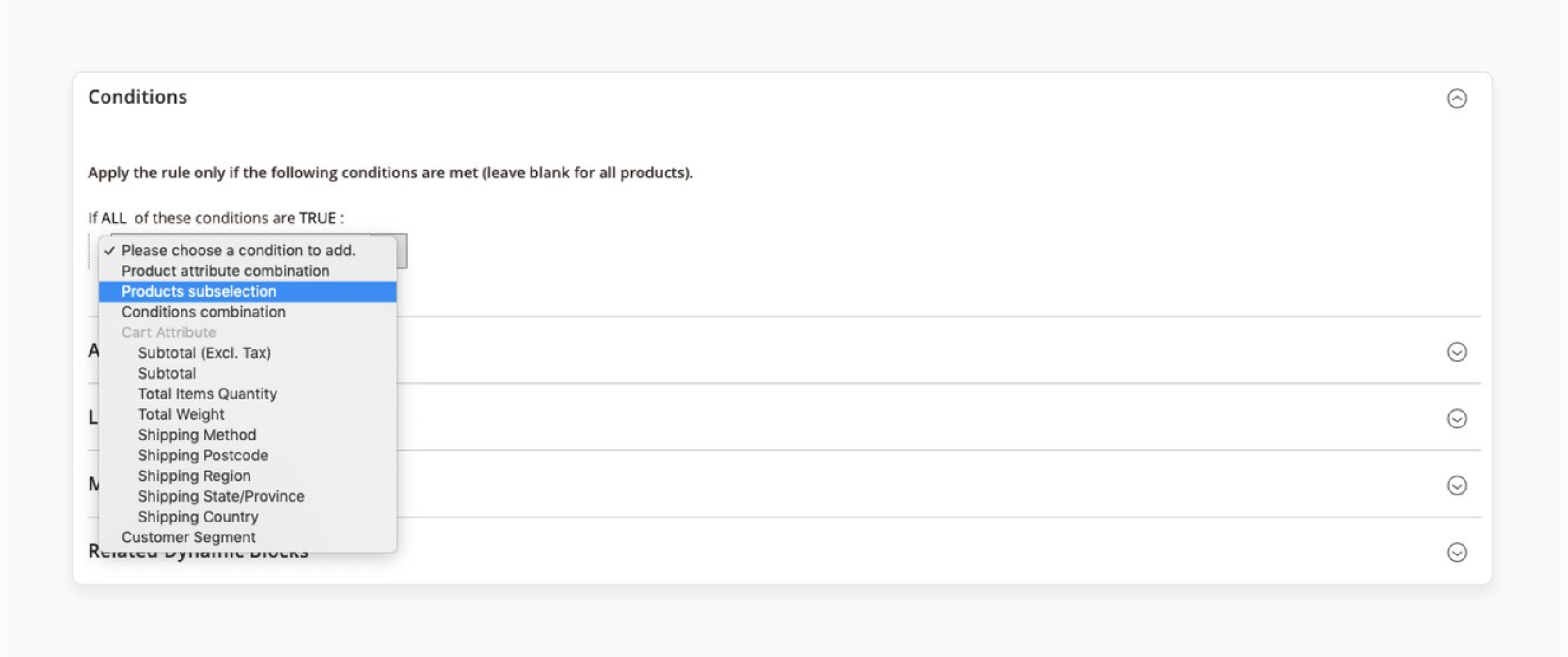 Configure the Cart Price Conditions on the Condition tab