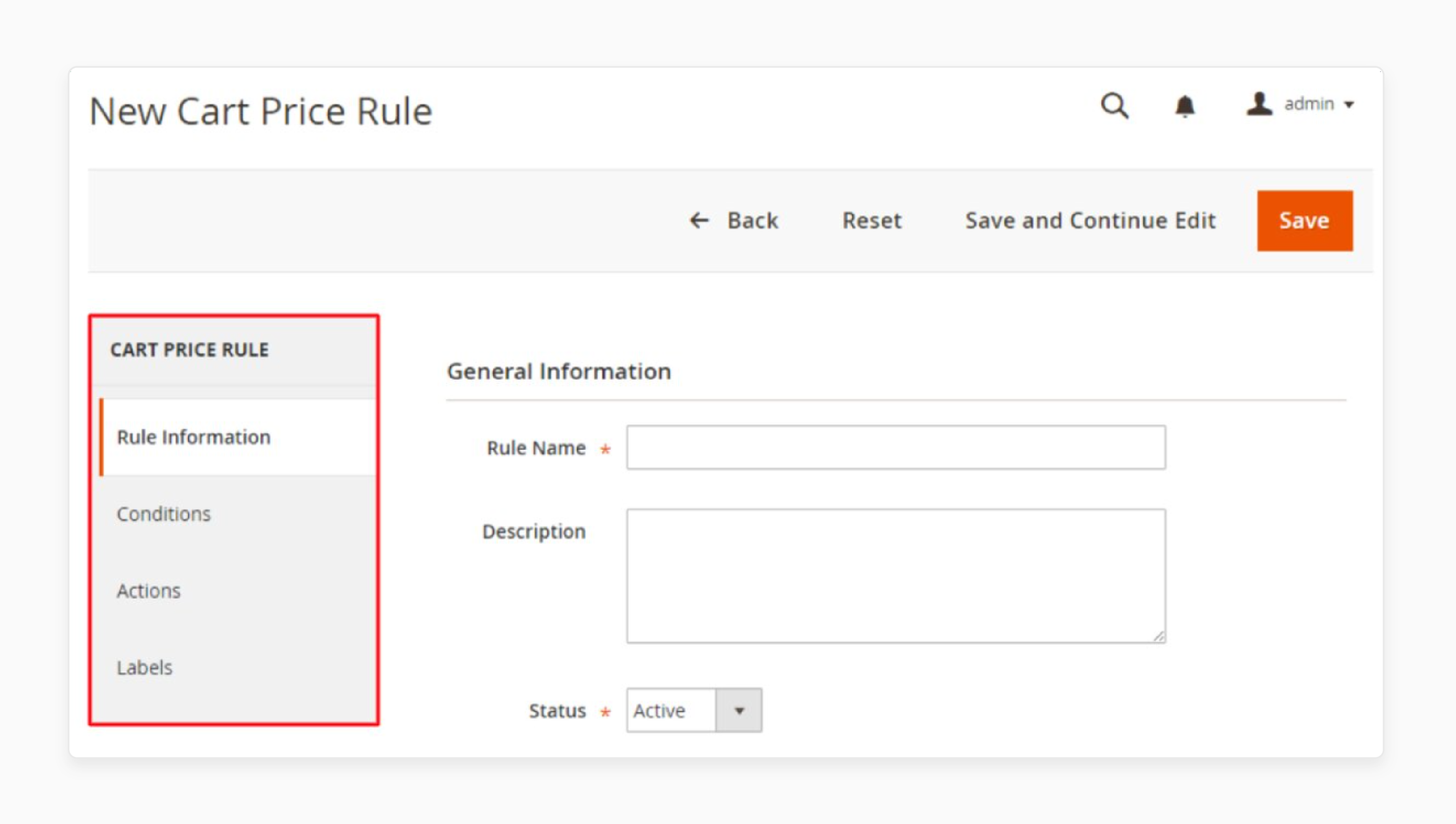 Fill New Cart Price Rule Page Fields