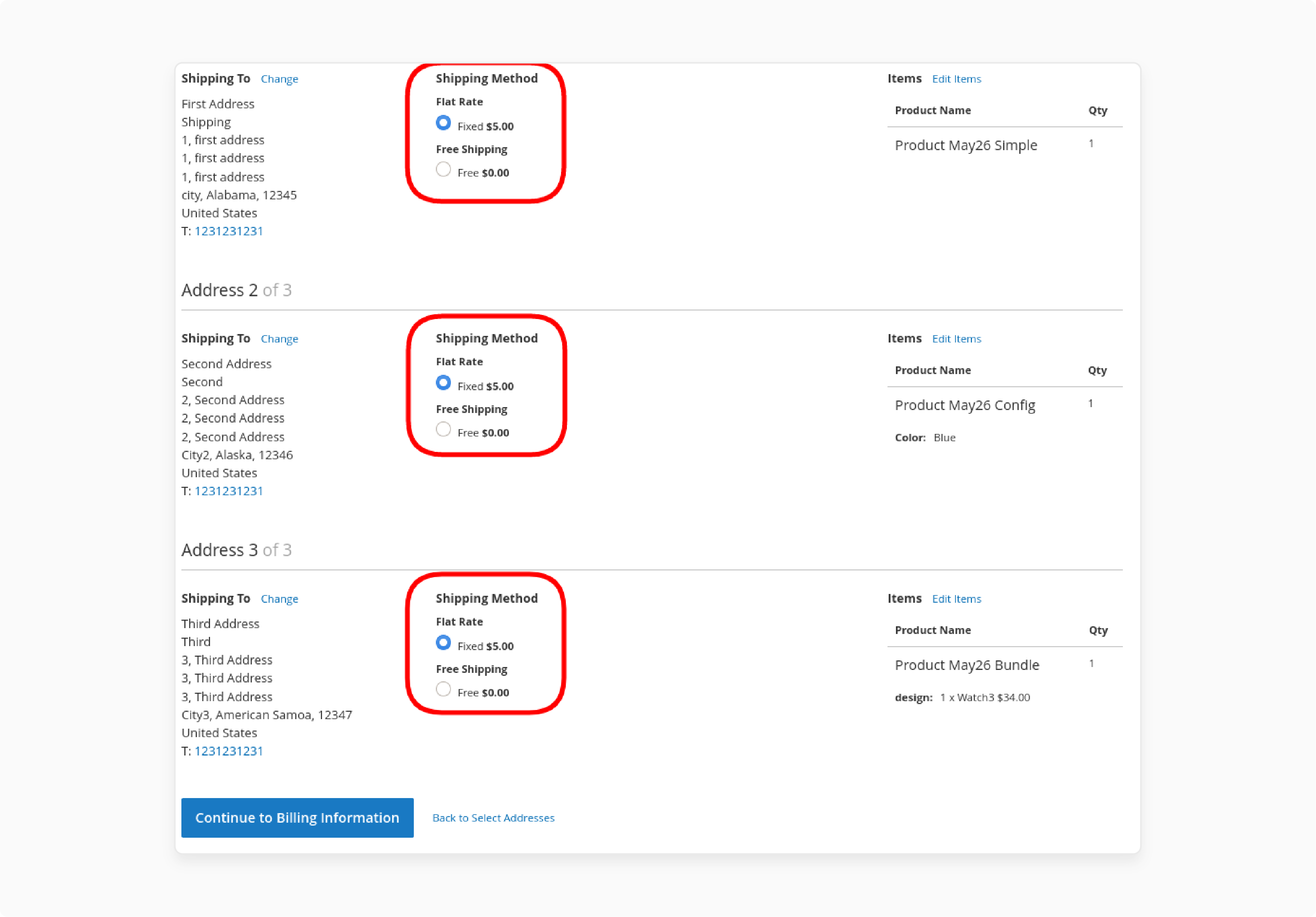 Shipping cost calculation for Magento 2 multishipping