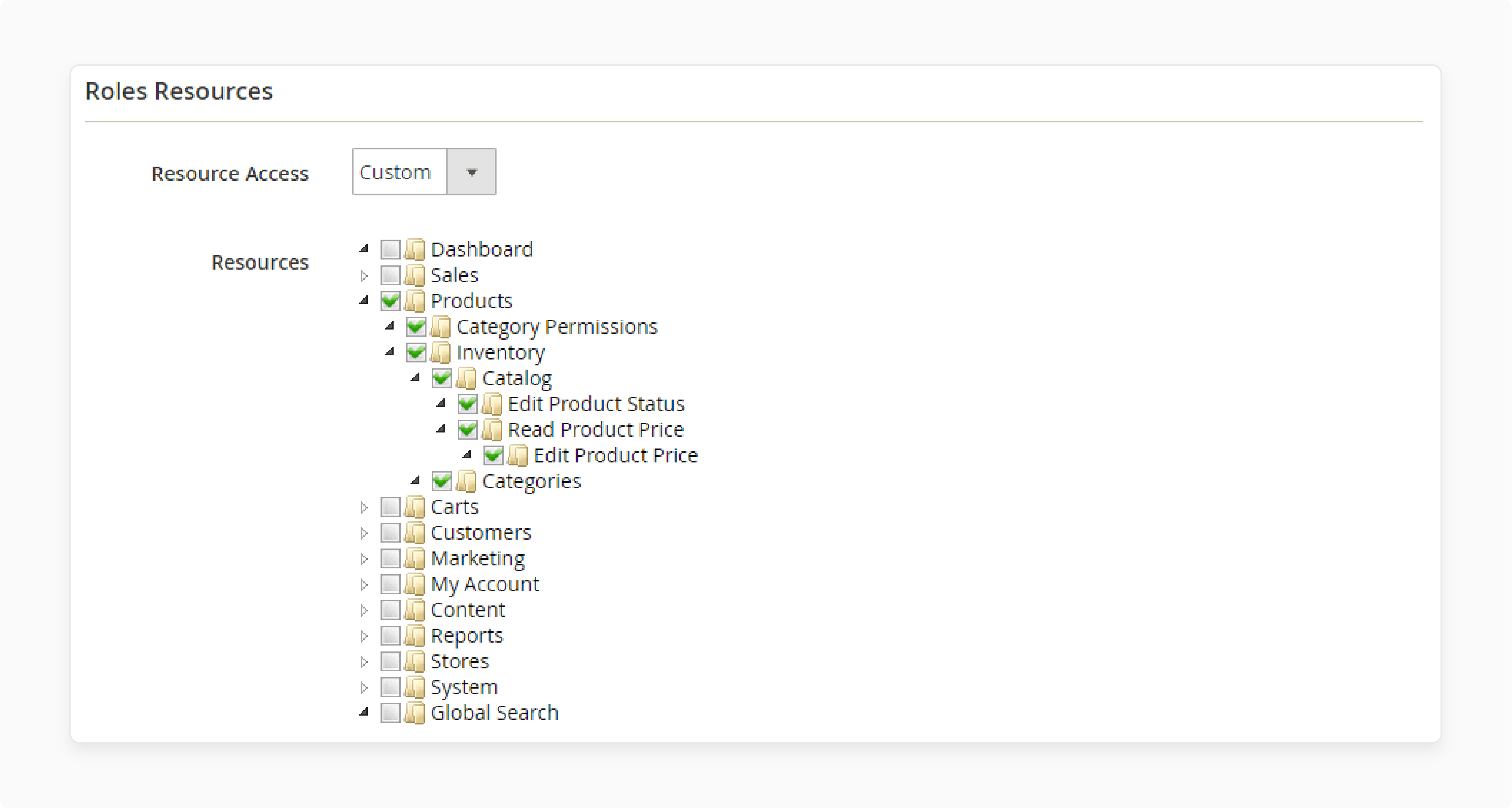 Magento user roles for controlled admin access