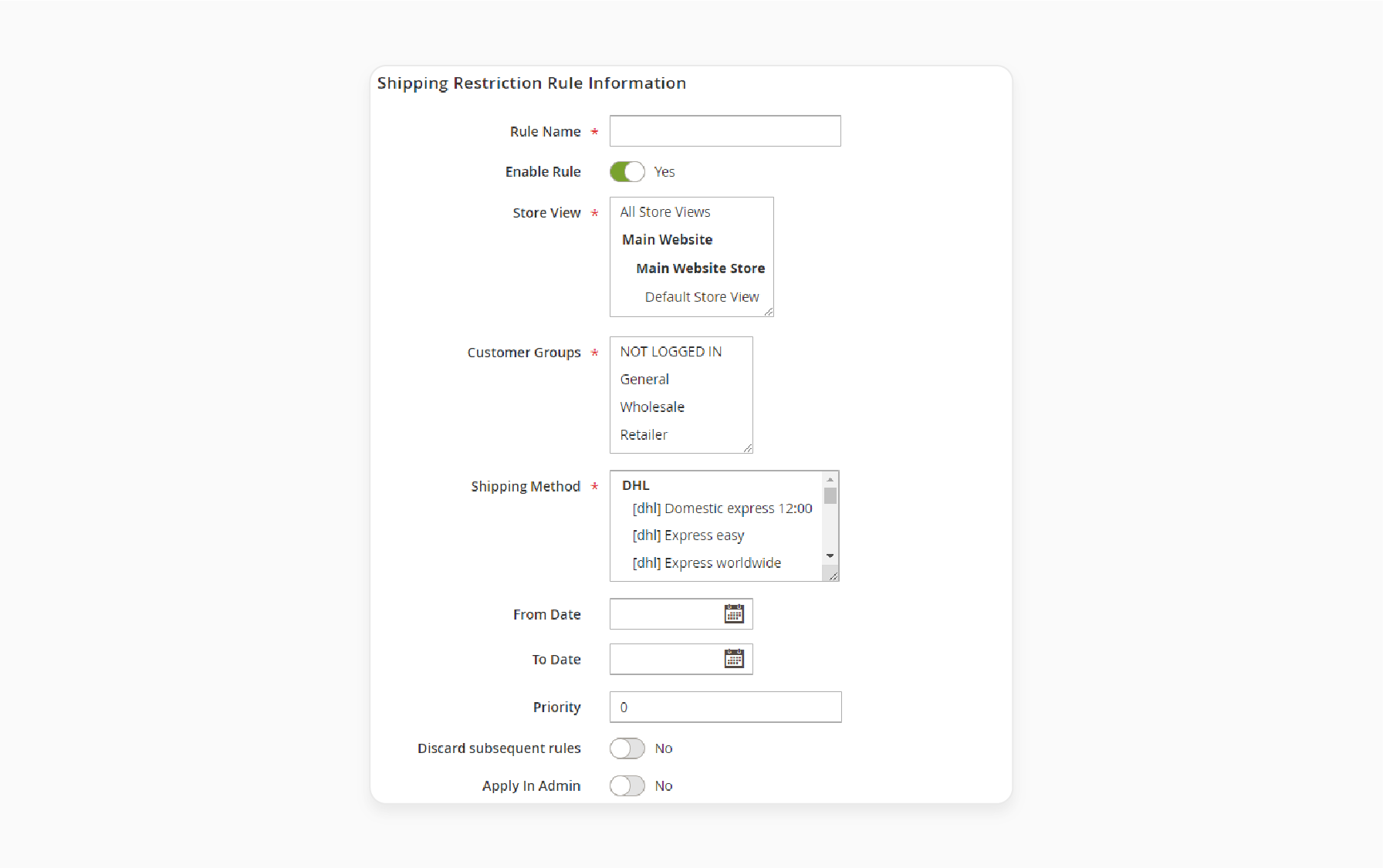 Set detailed rules for shipping restrictions