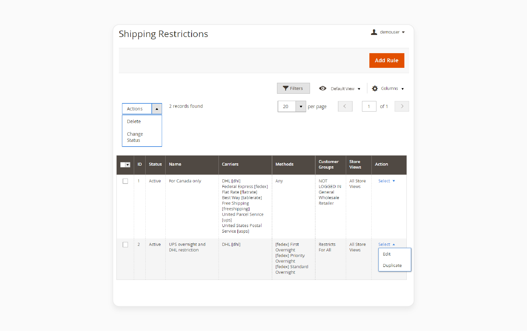 Access shipping restrictions in Magento 2 admin