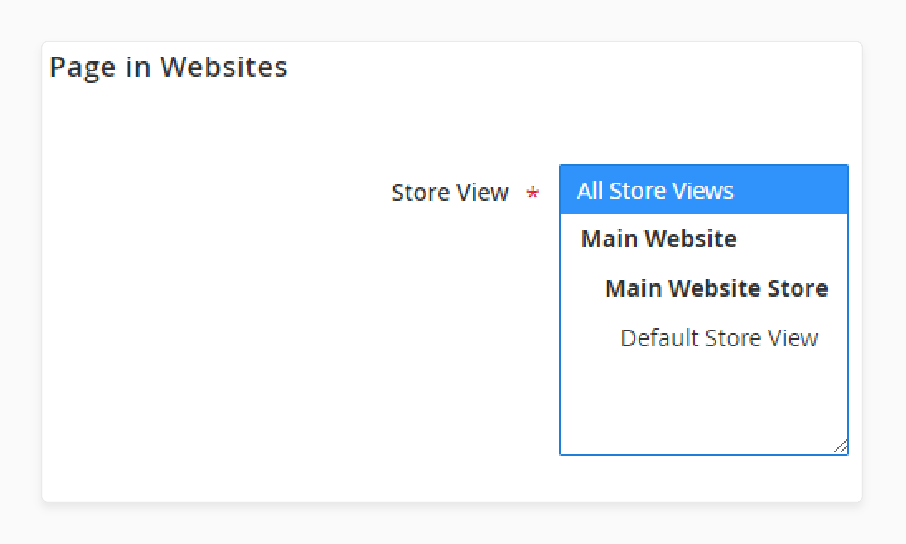 store view settings for magento cms pages