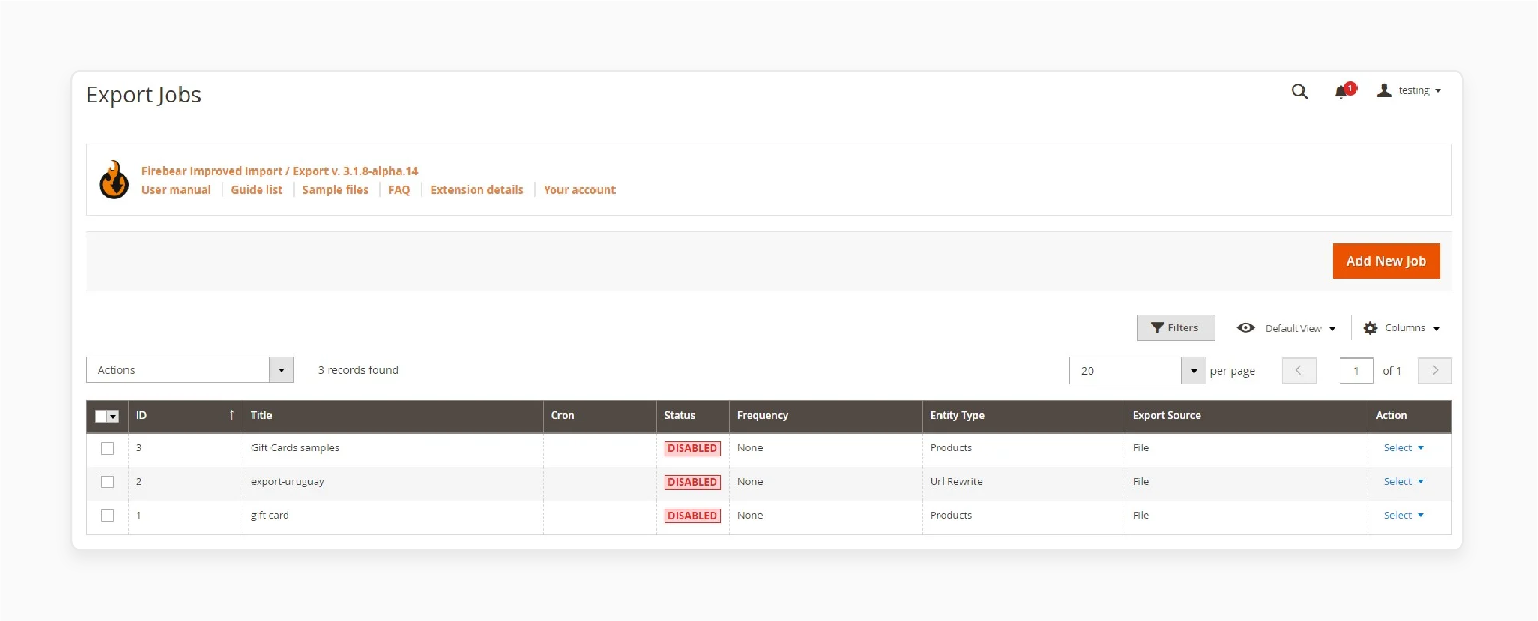 add a new export job in magento 2 admin pane