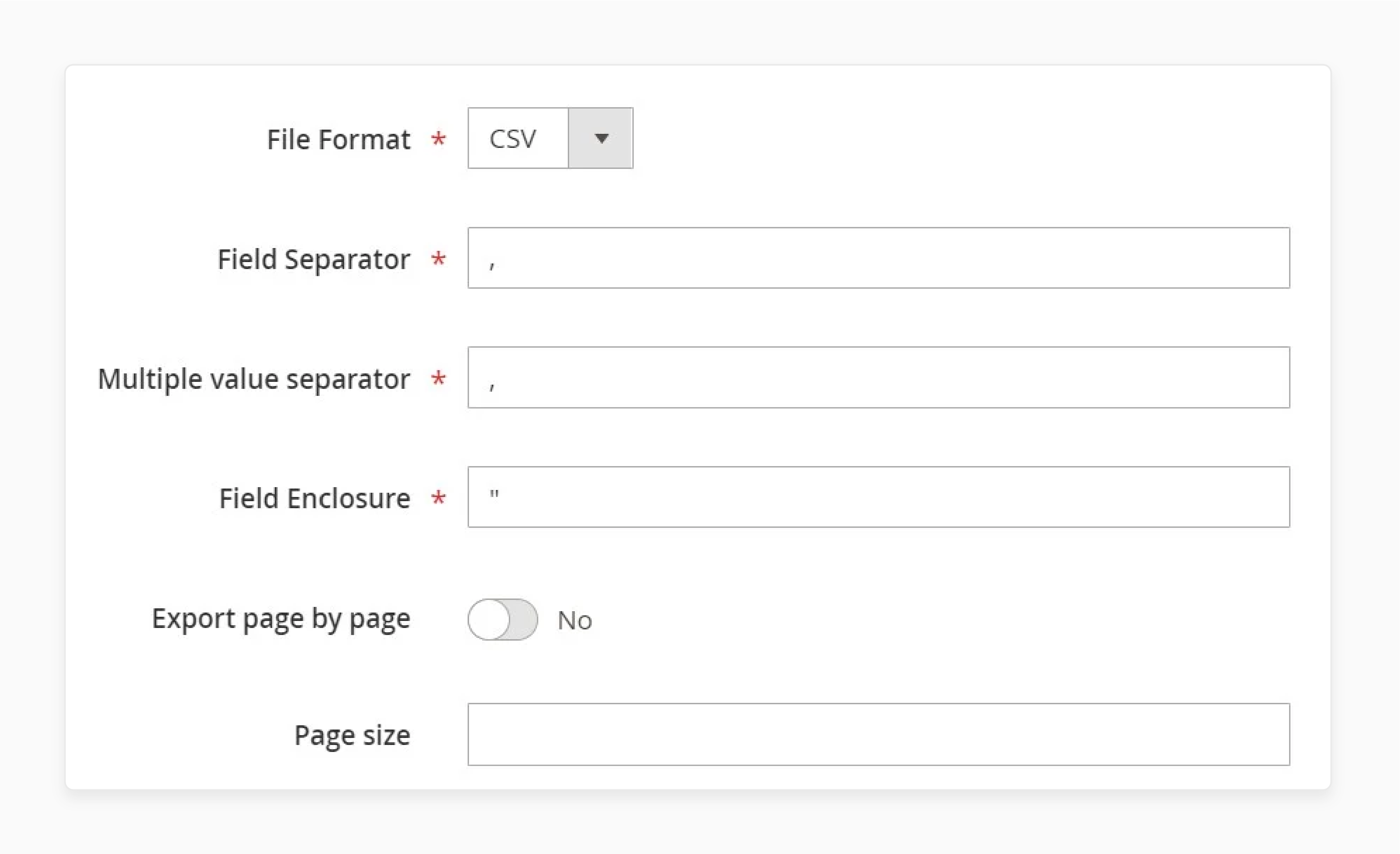 configure export behavior settings in magento 2 cms