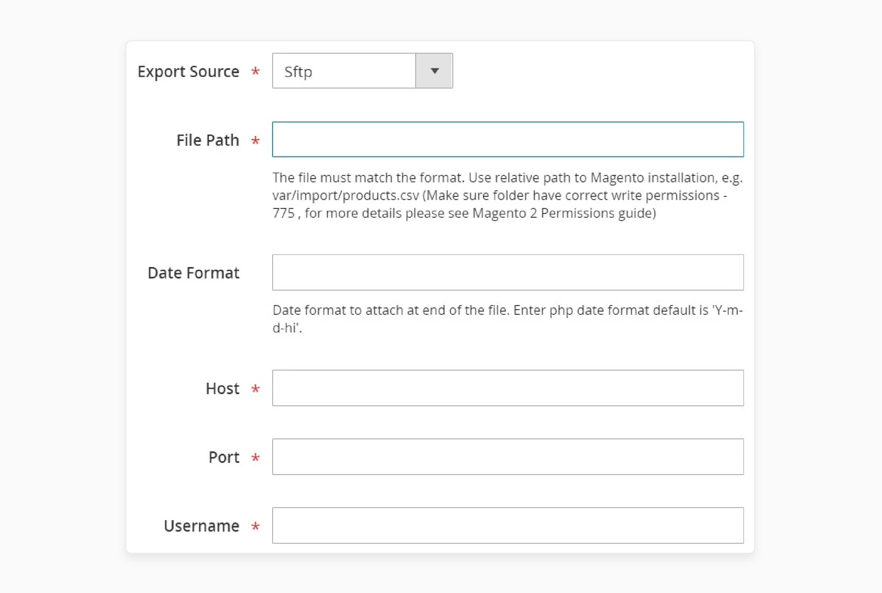 configure export source settings in magento cms