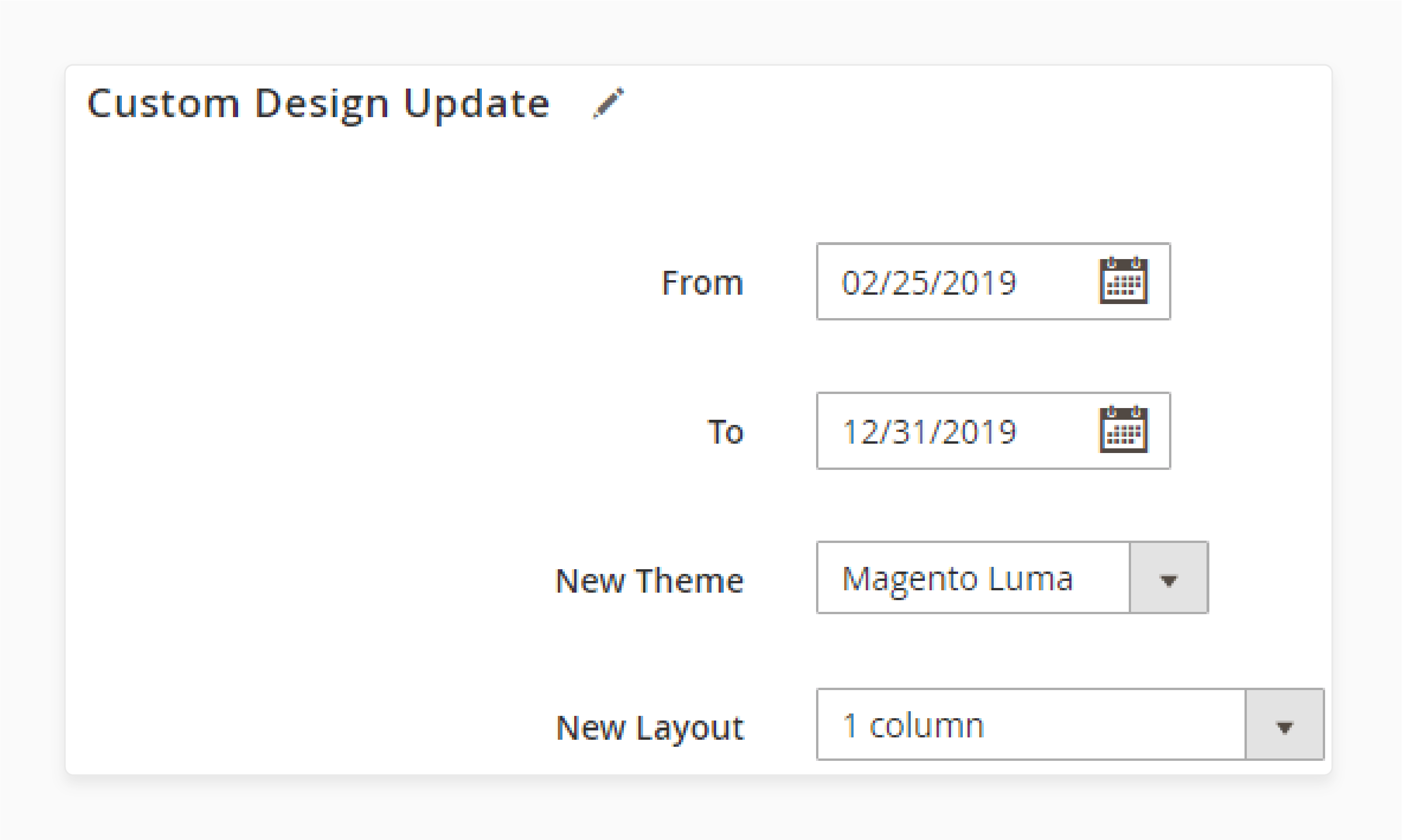 custom design update for magento cms page