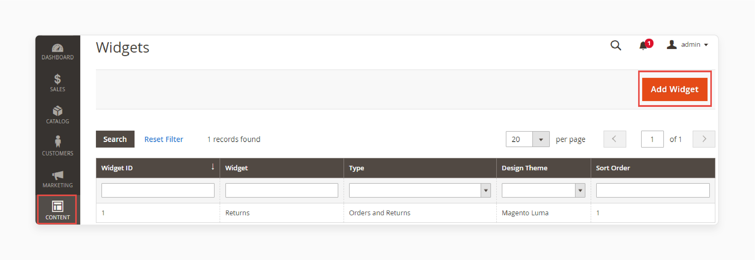 add widgets in magento cms panel