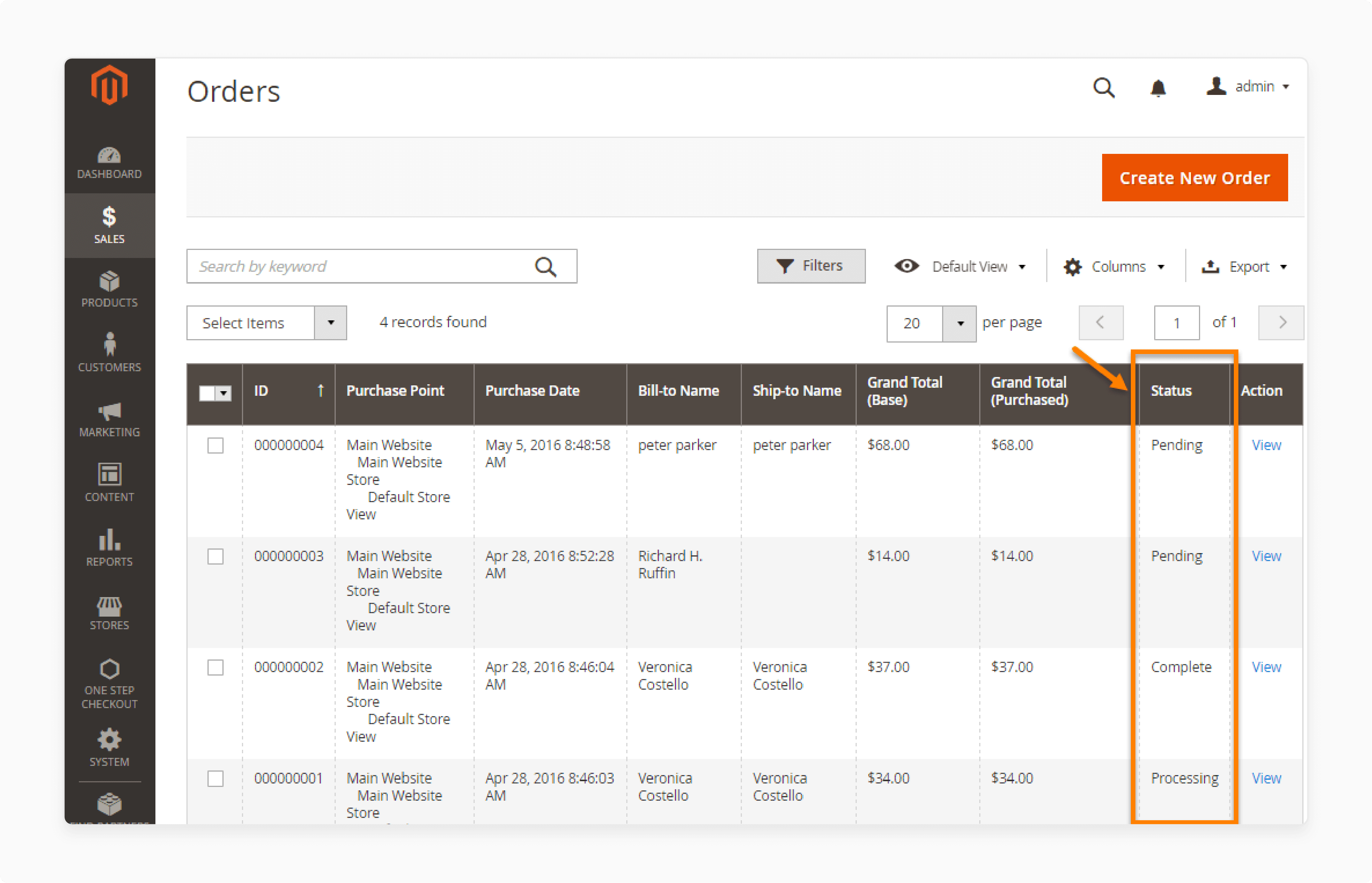 What is the Magento 2 Order Status List