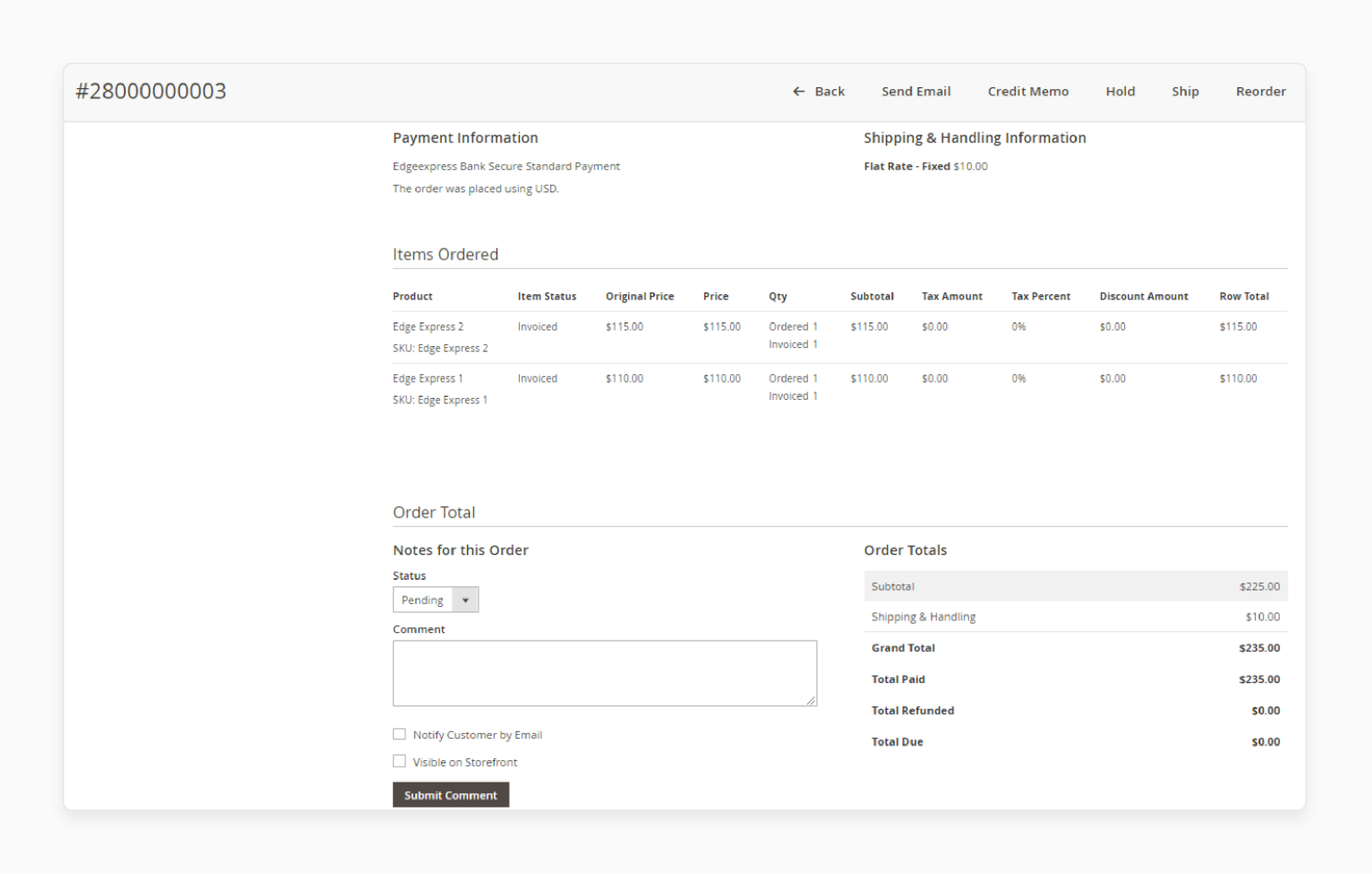 View the transaction made via the Magento 2 Edge Express Payment Gateway