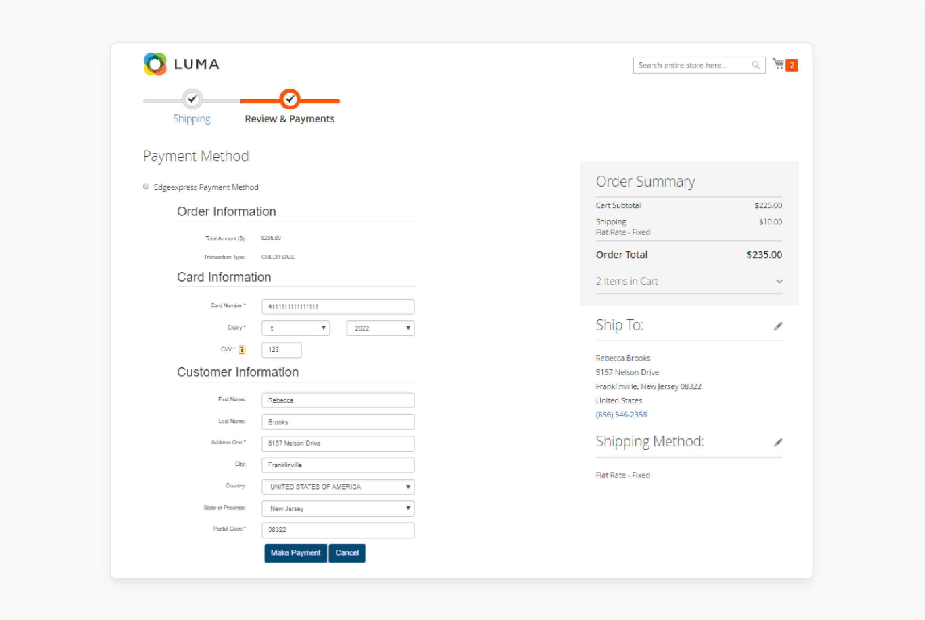 Test the Magento 2 Edge Express Payment Gateway