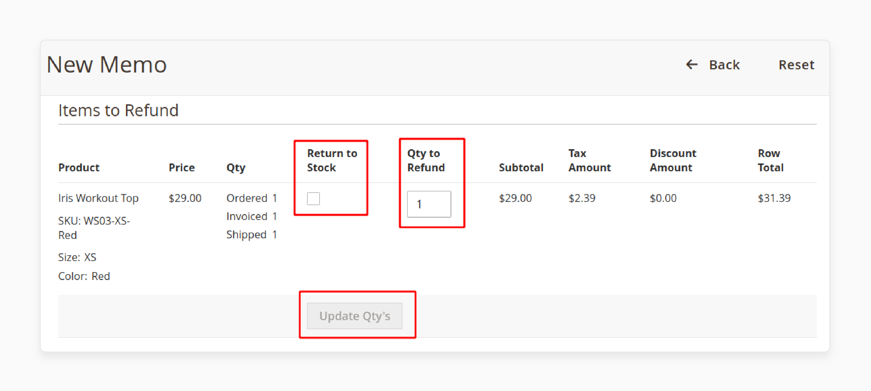 set refund quantities in magento 2 credit memo