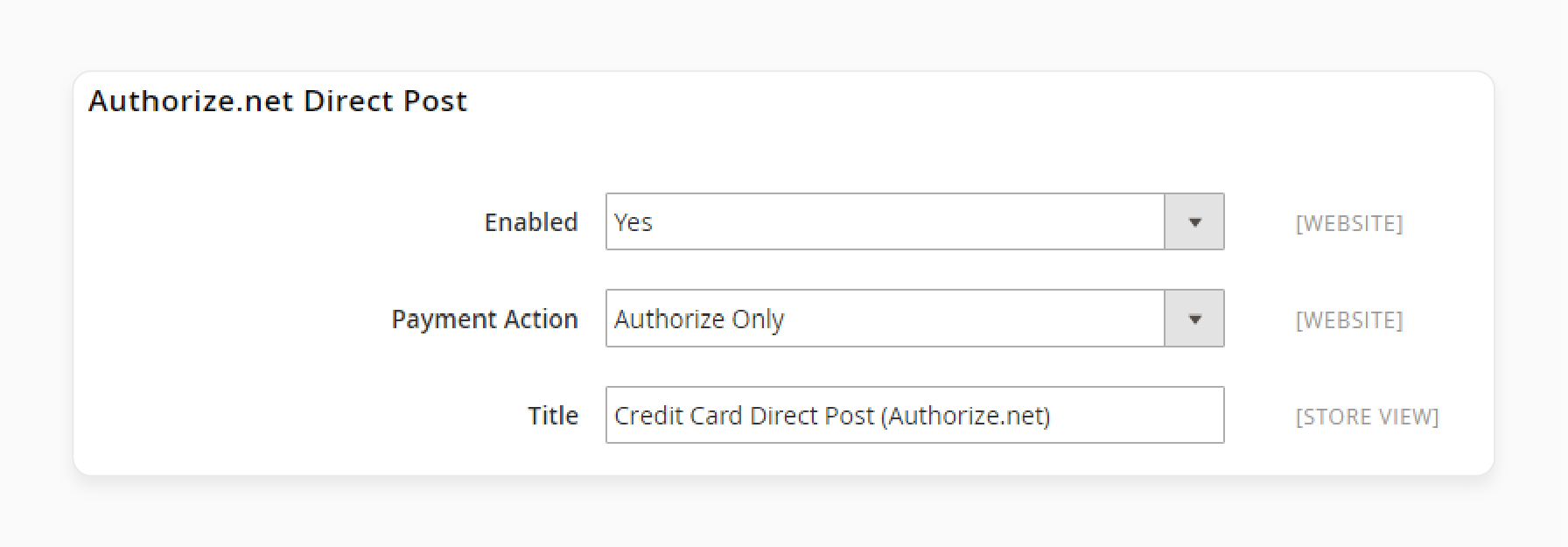 Enable Authorize.net Direct Post Magento 2