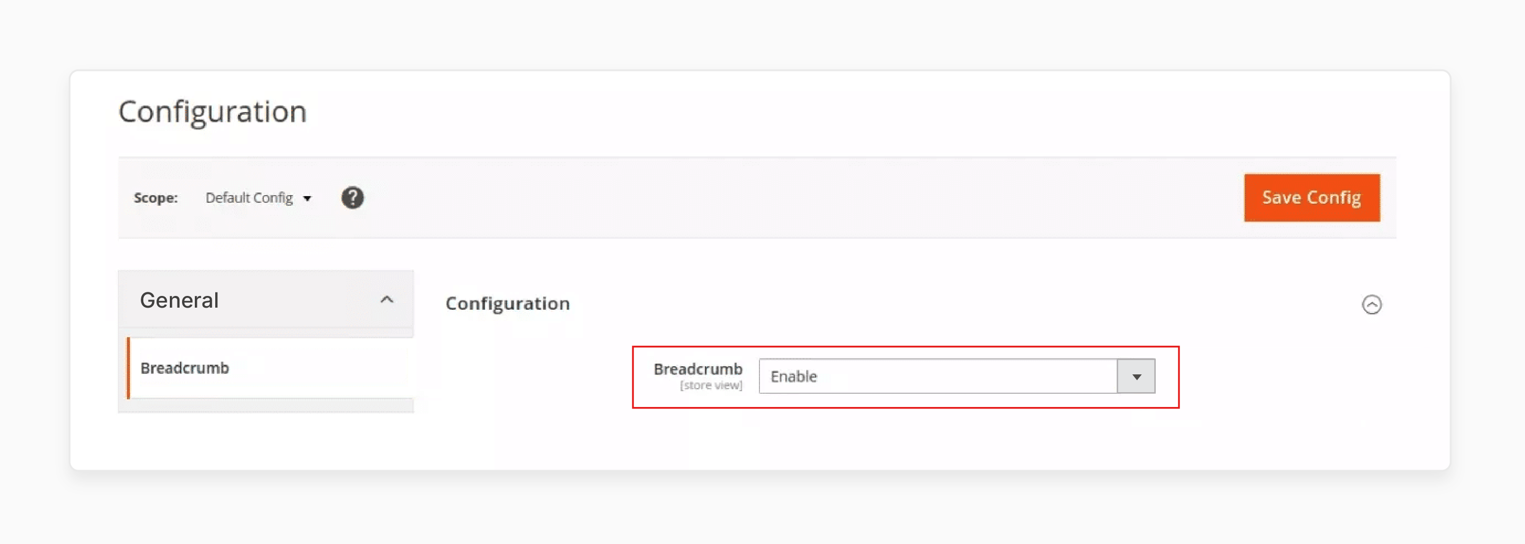 magento 2 breadcrumb field enabled in the configuration settings