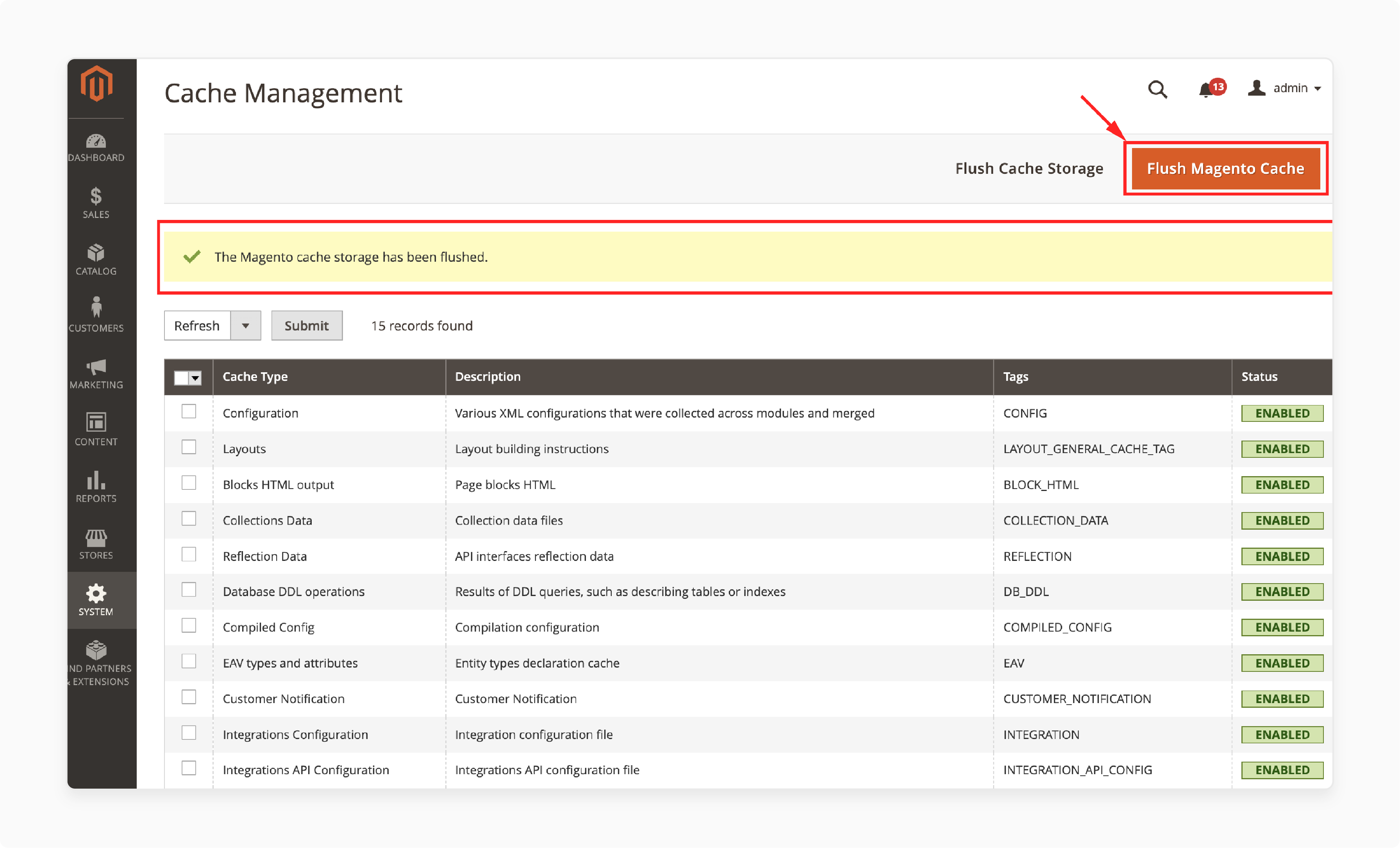 Clear The Magento Cache