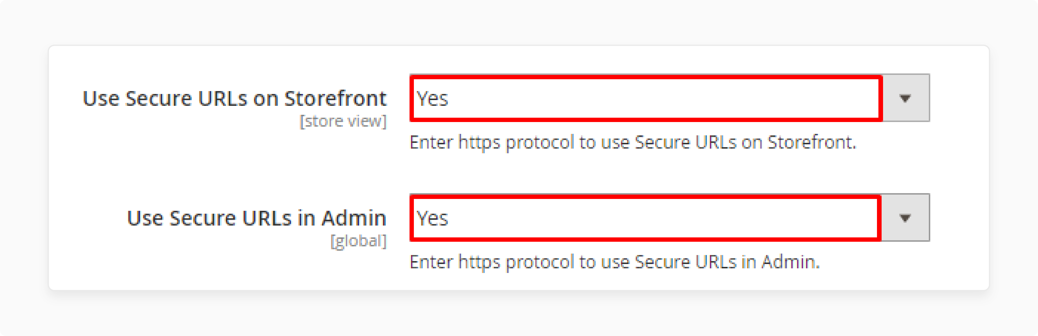 Set Use Secure URLs On Storefront To Yes