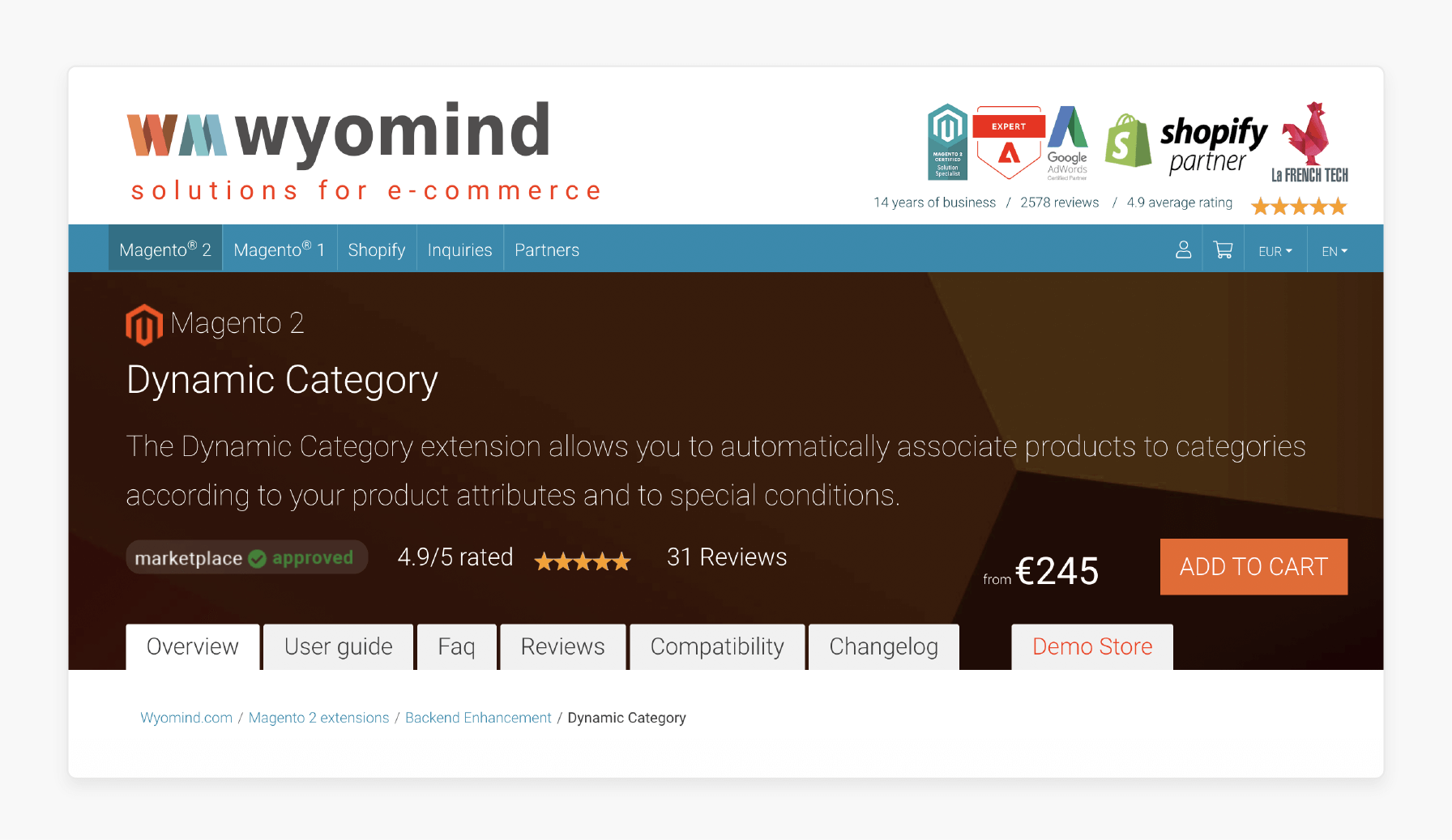 Wyomind category extension for Magento