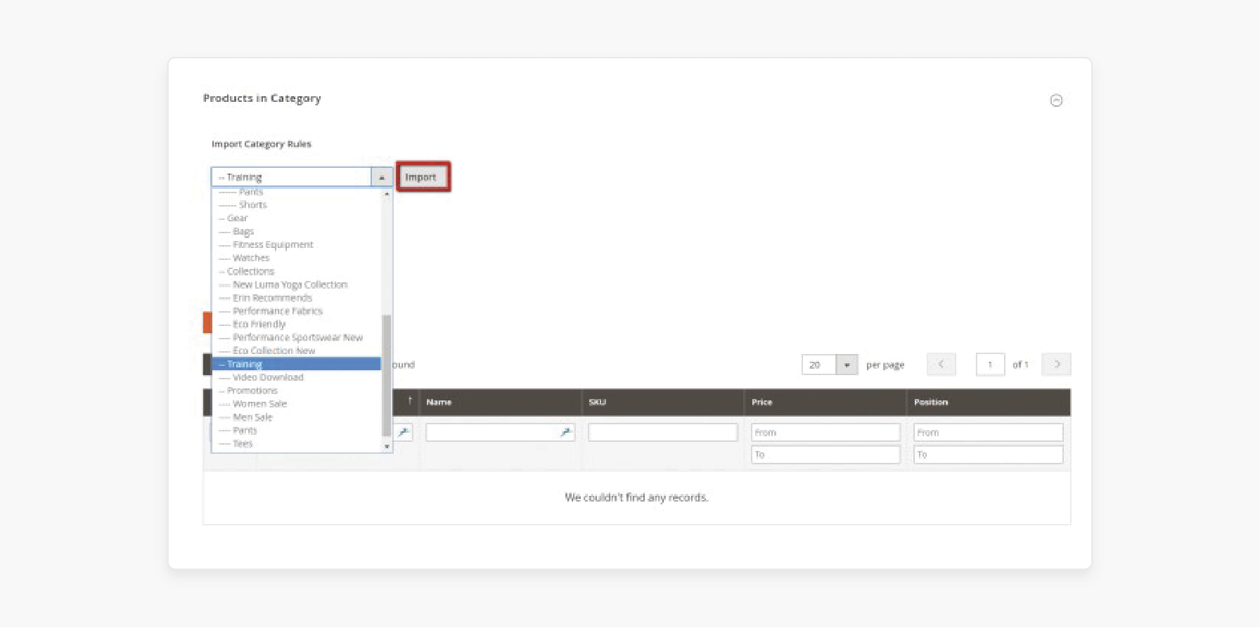 Import category sorting rules