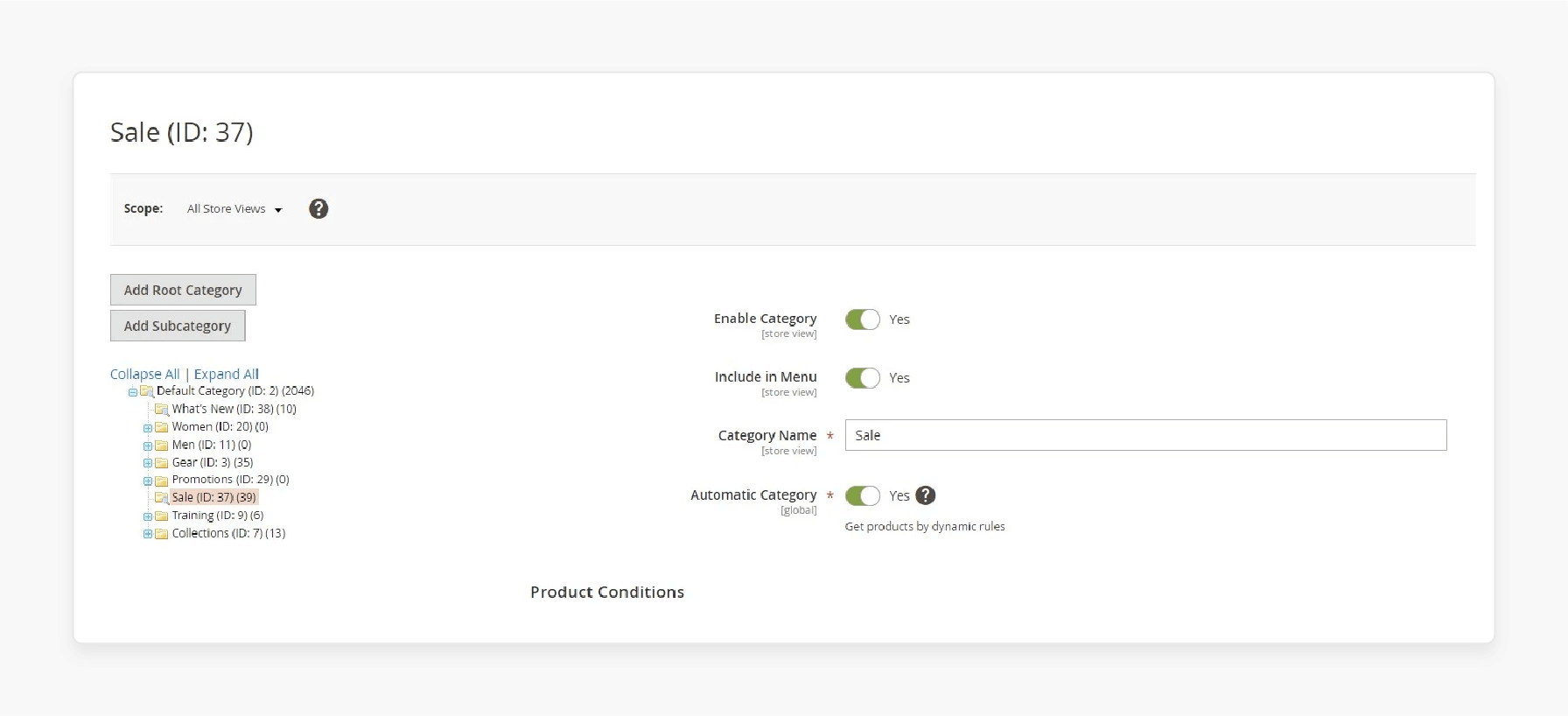 Access Magento category settings