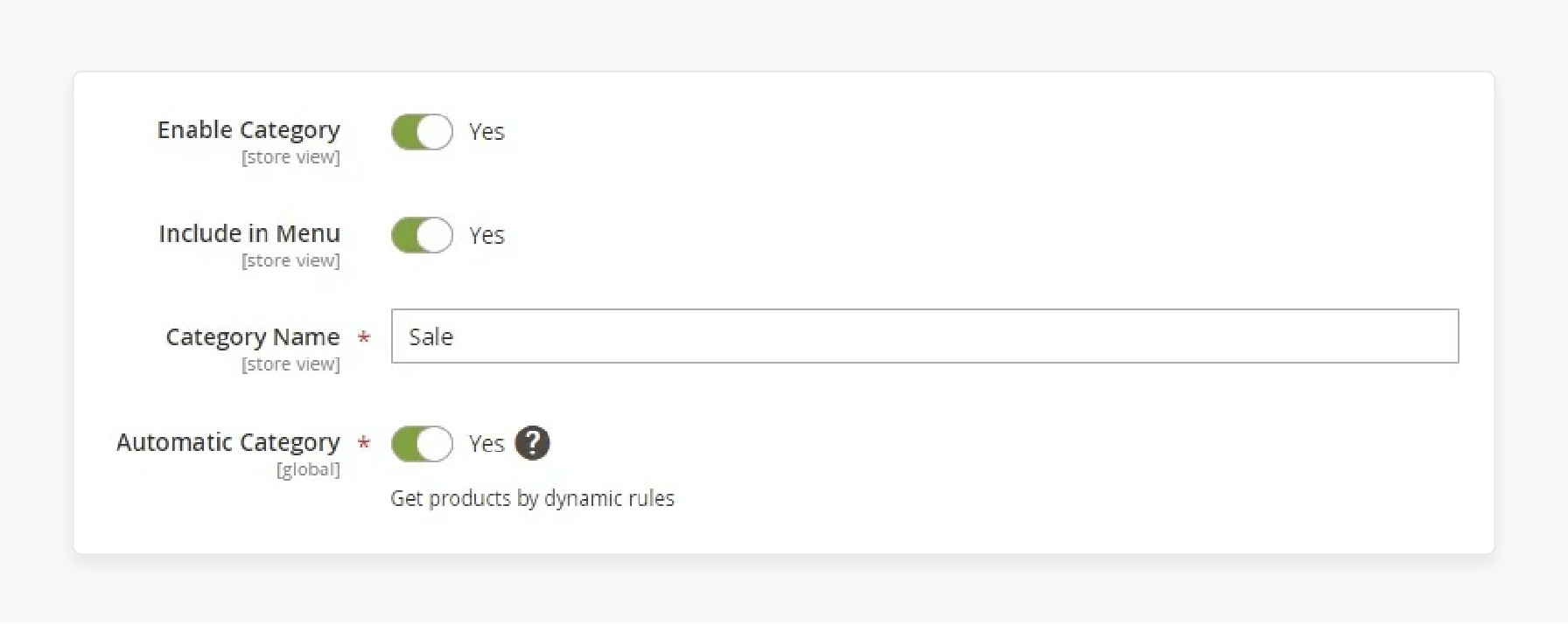 Configure dynamic category settings