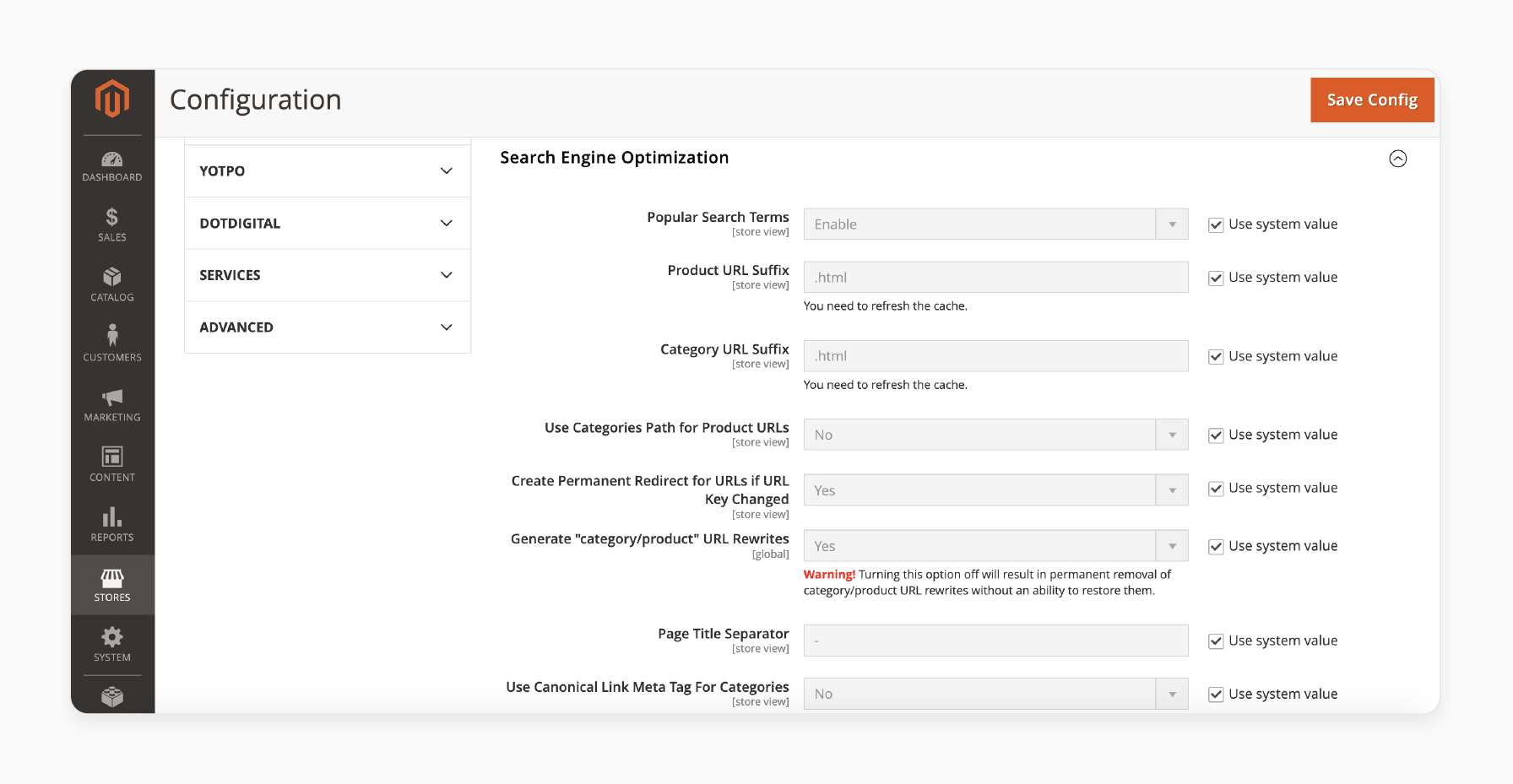 Configuring SEO Settings