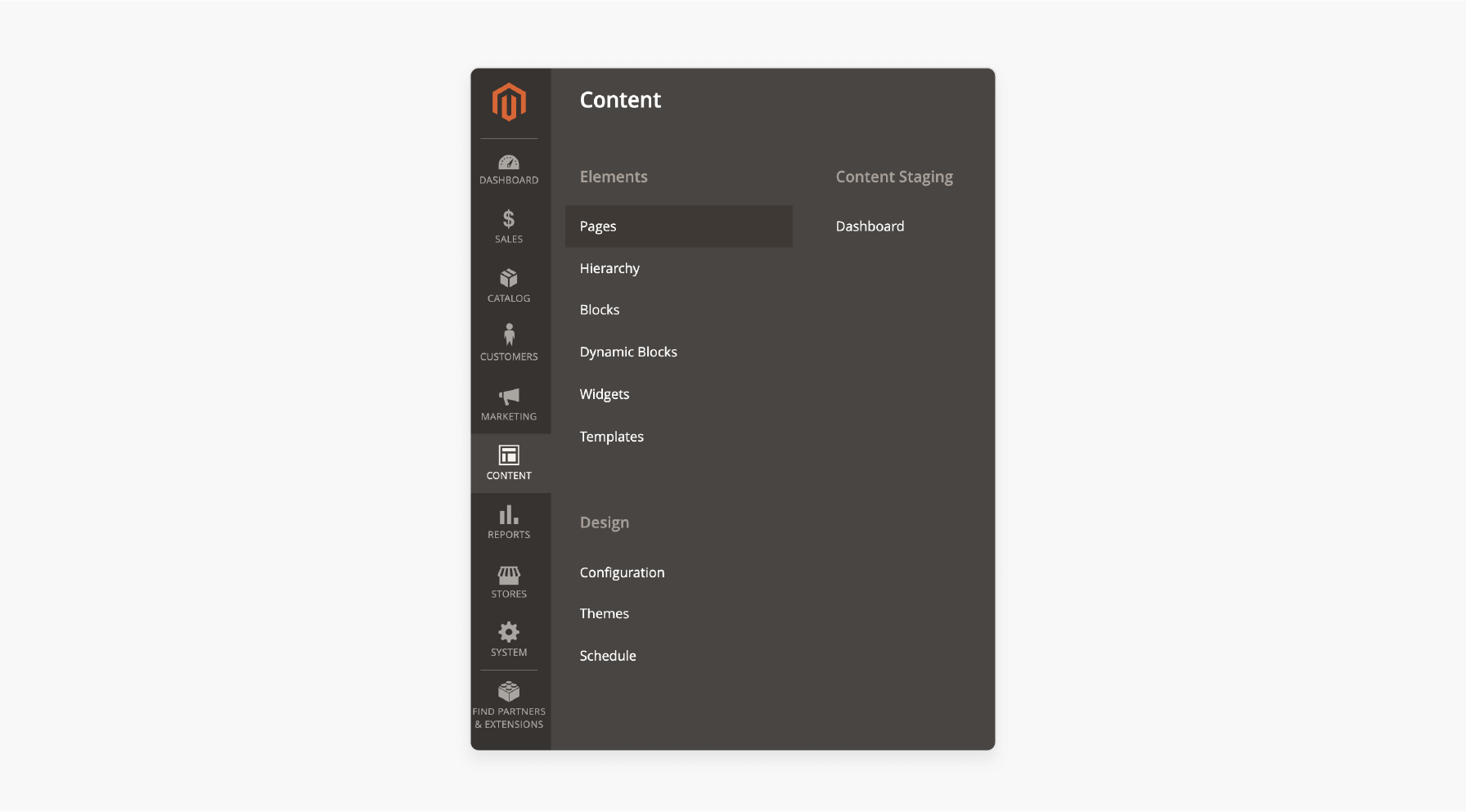 Magento Admin Panel navigation to Content and Pages