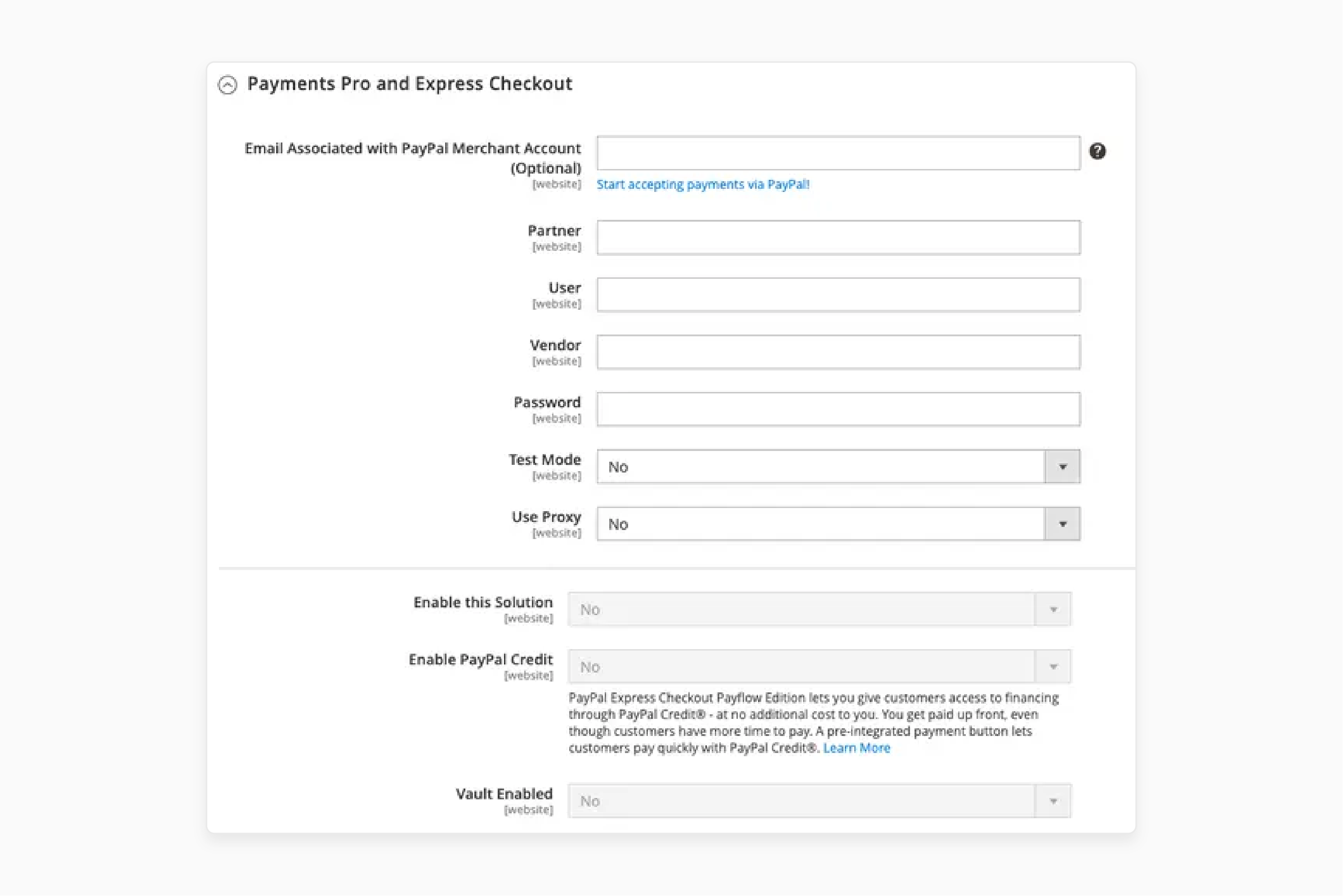 Expand the Payments Pro and Express Checkout