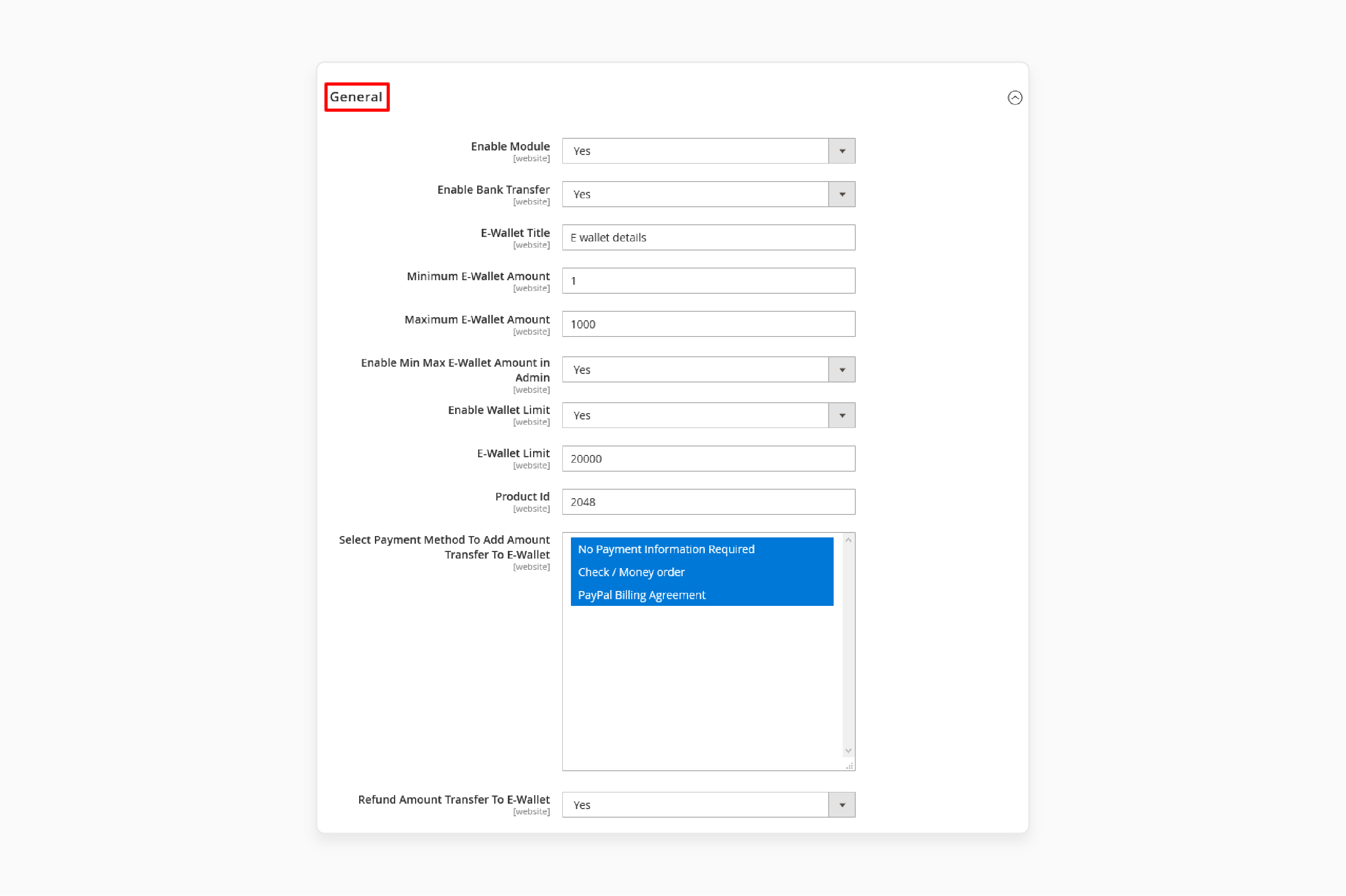 Expand the General section and configure