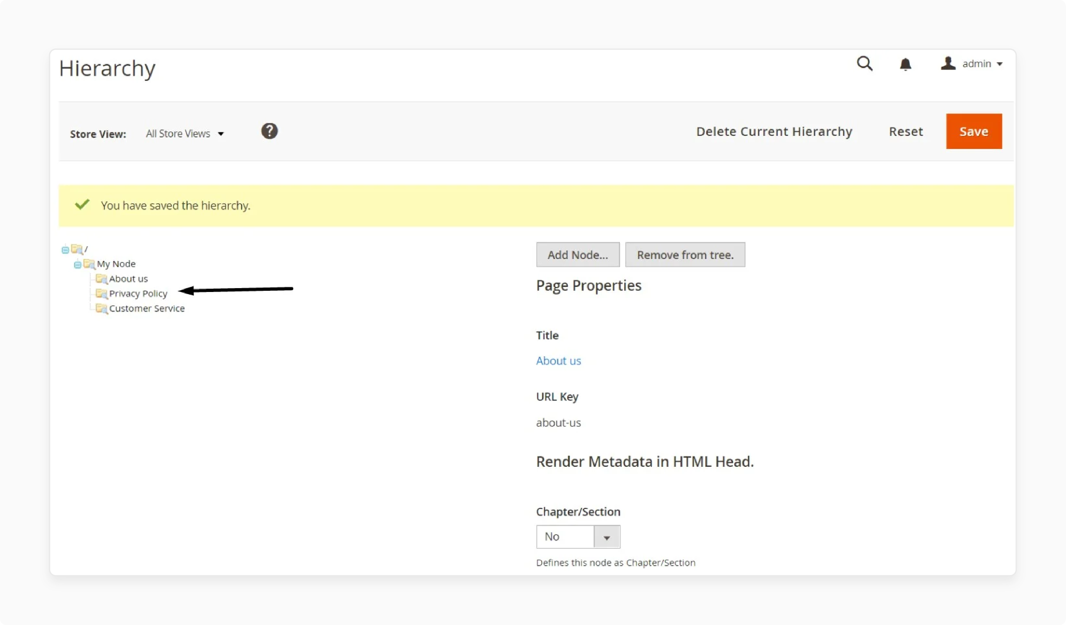 Adding Pages to a Node for Hierarchy Tree Configuration