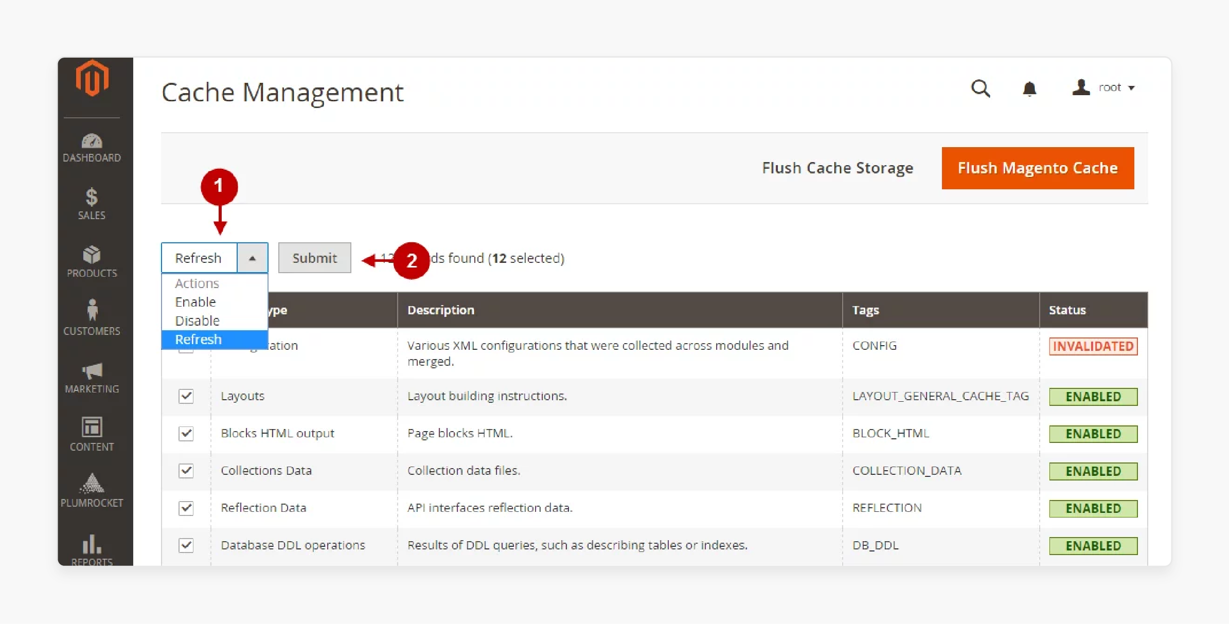 clearing magento cache to apply category settings and resolve navigation menu display issues