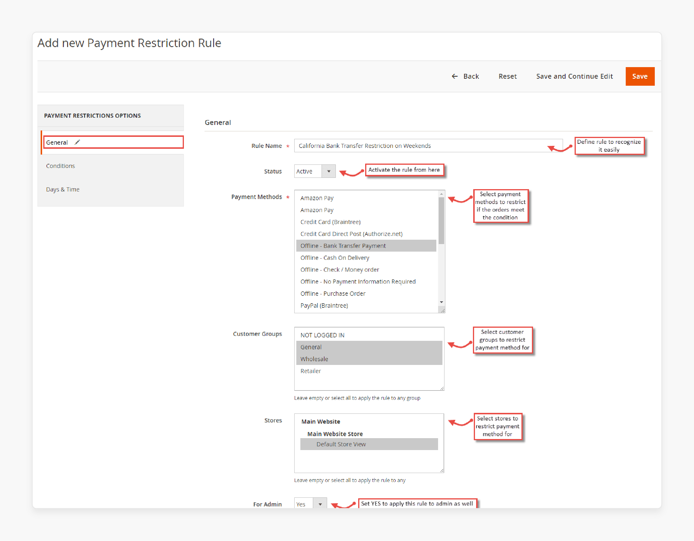 Set custom payment rules for orders in Magento 2