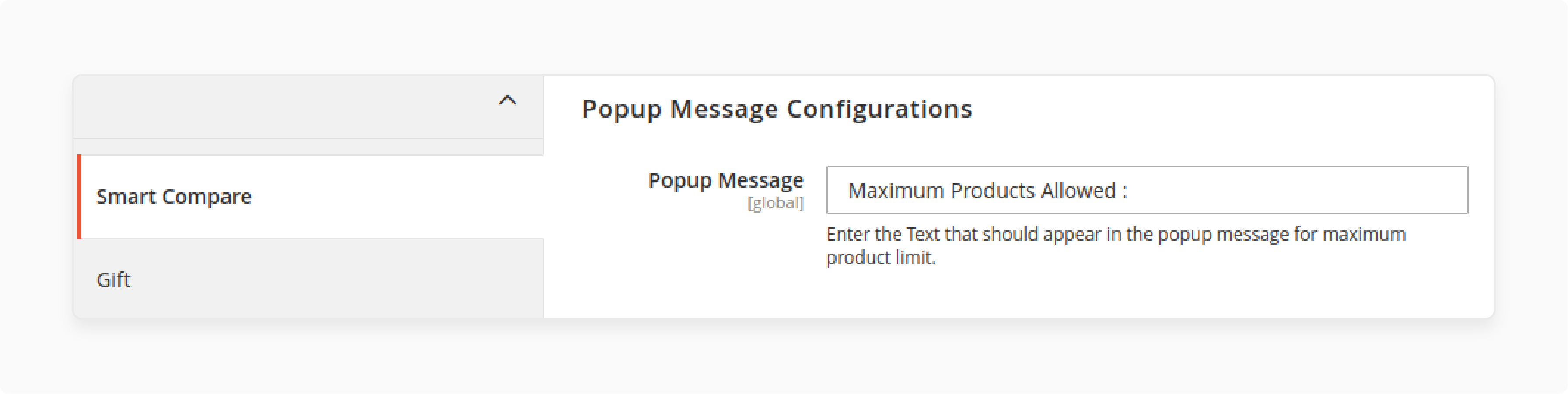 Popup Message Configuration for the Smart Compare Functionality