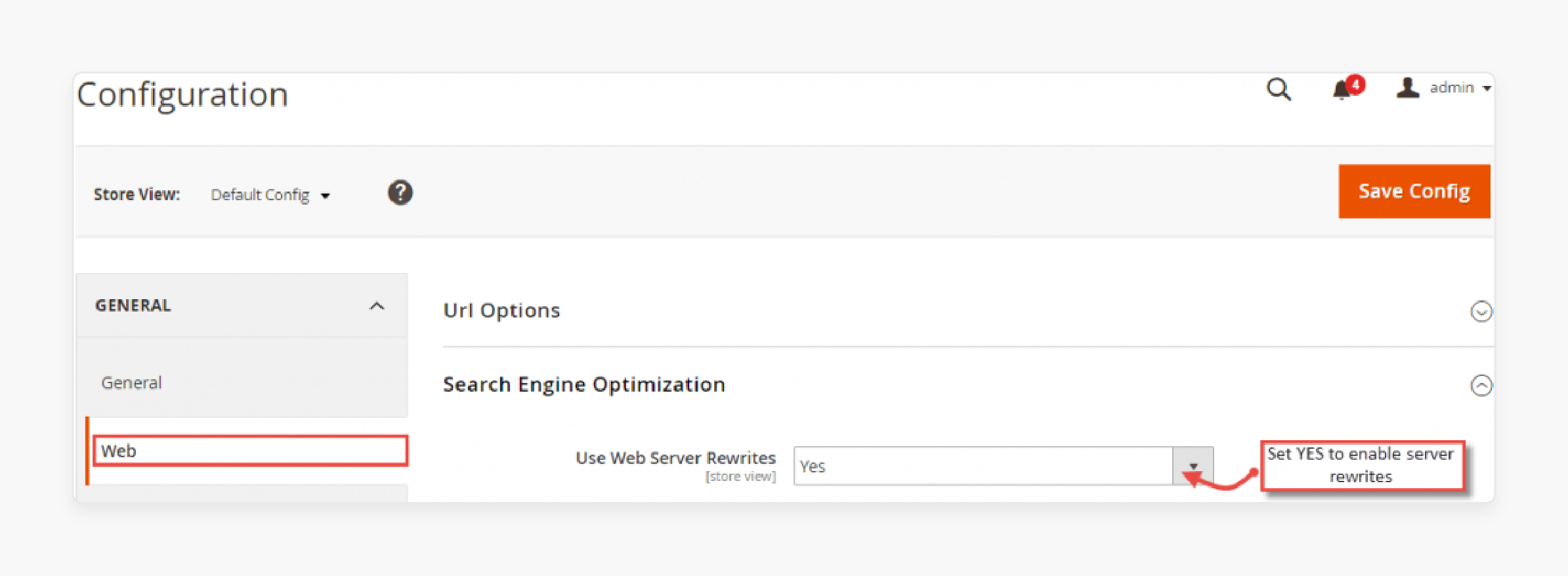 Enable web server rewrites via the Admin Panel