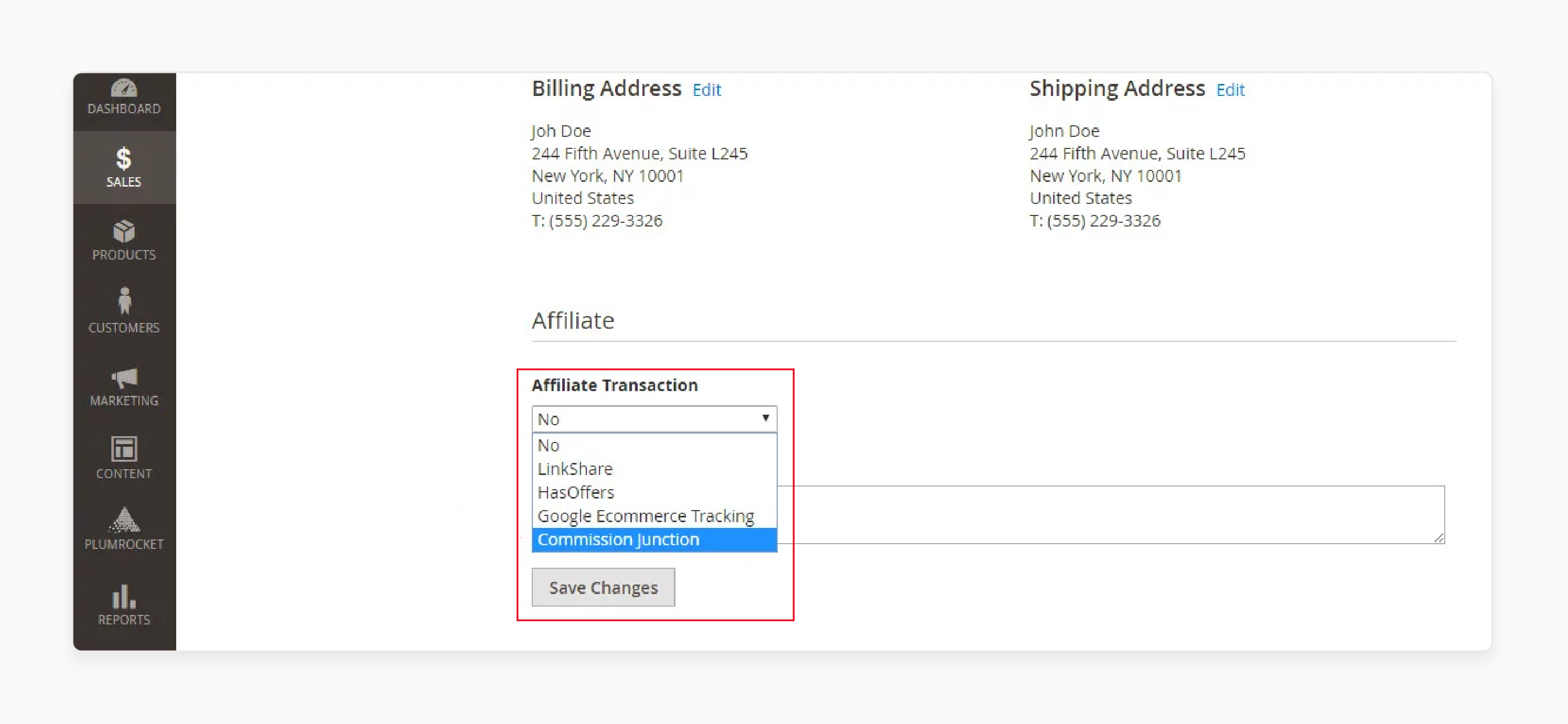 Select the affiliate transaction in the criteo magento 2 extension