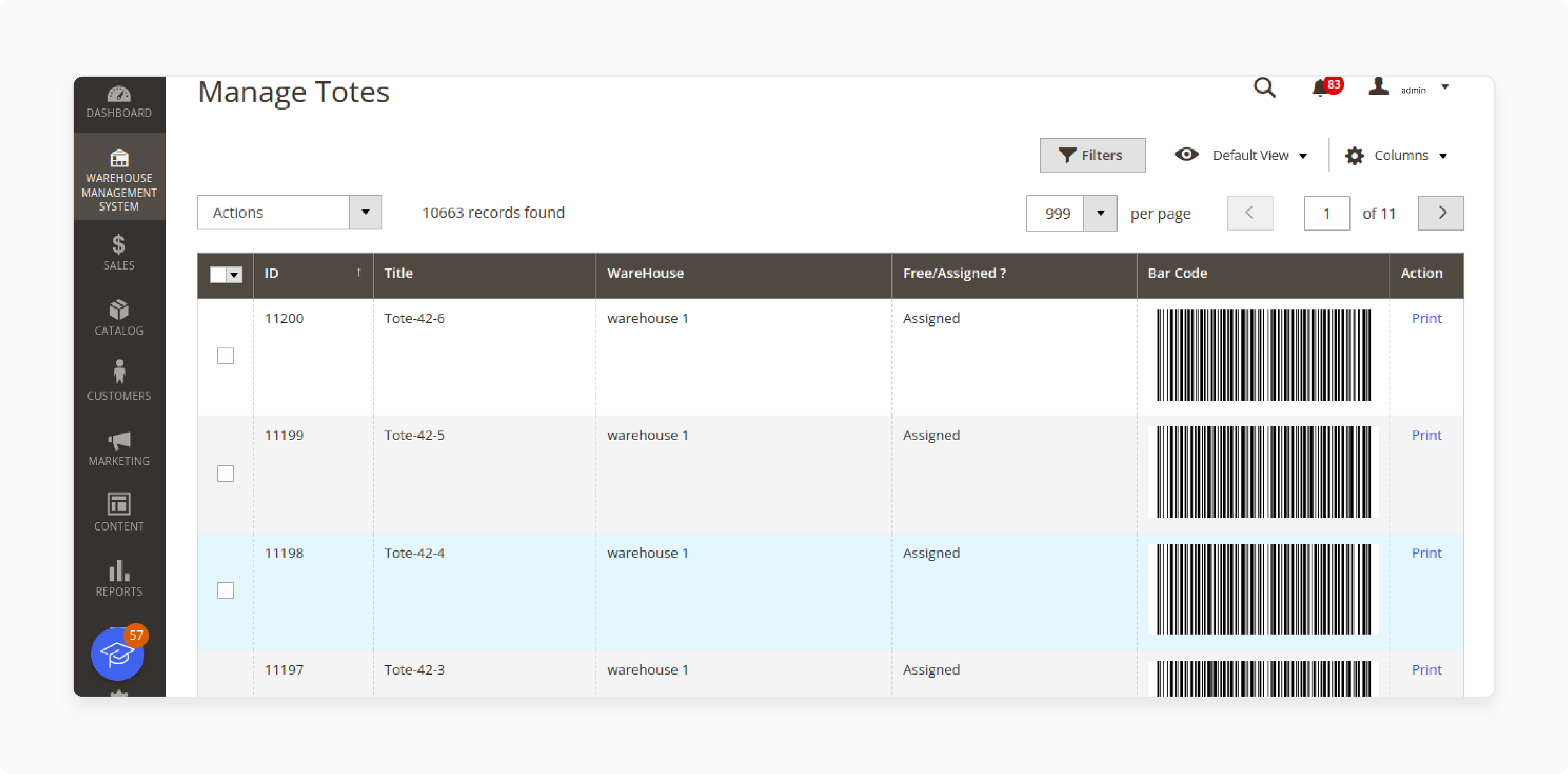 tote barcodes generated in magento 2 warehouse system for efficient order picking