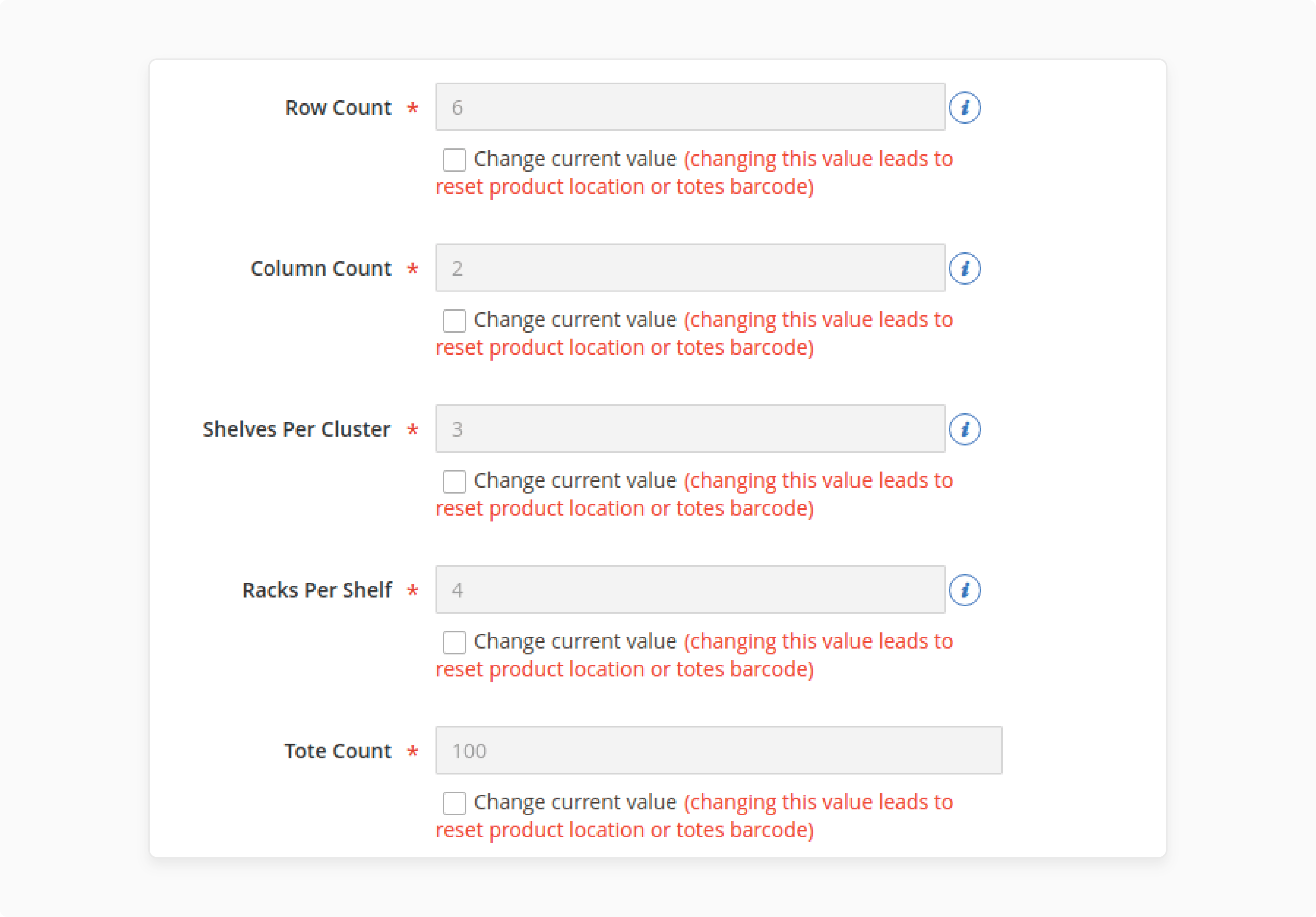 warehouse configuration in magento 2, including rows, columns, and shelving for optimized stock management