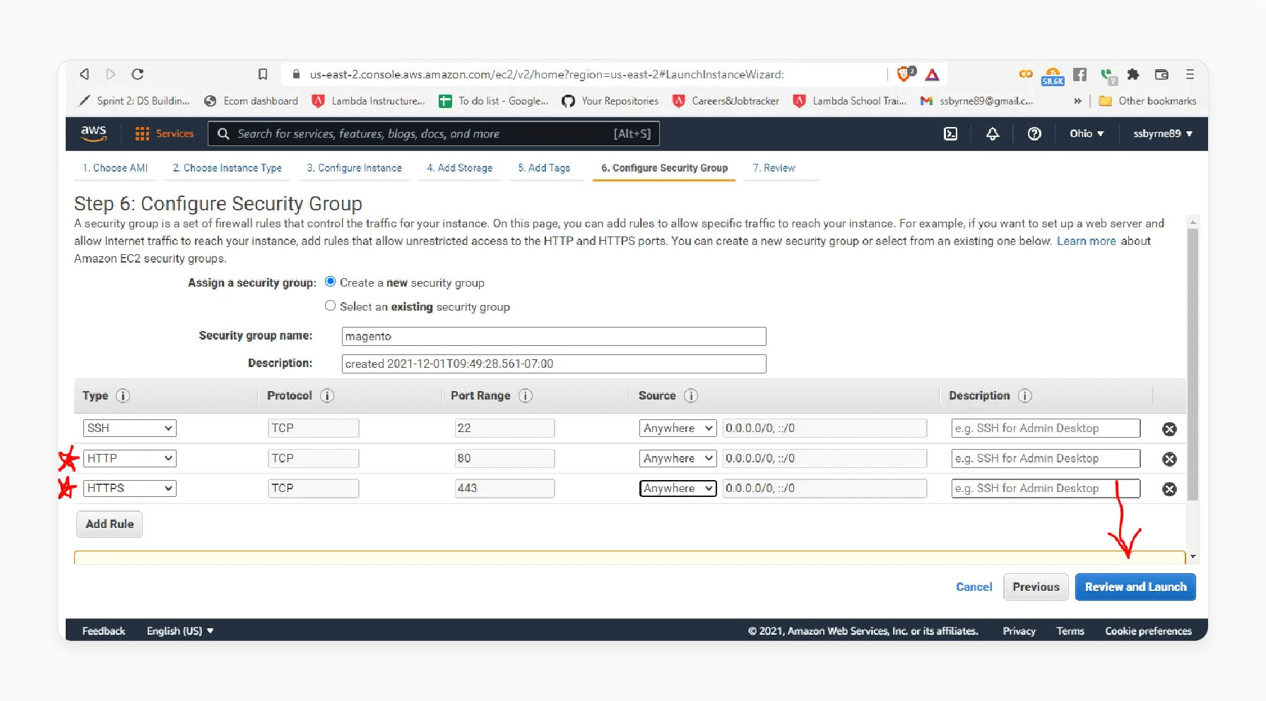 configuring http and https rules in aws security group for secure magento 2 operations