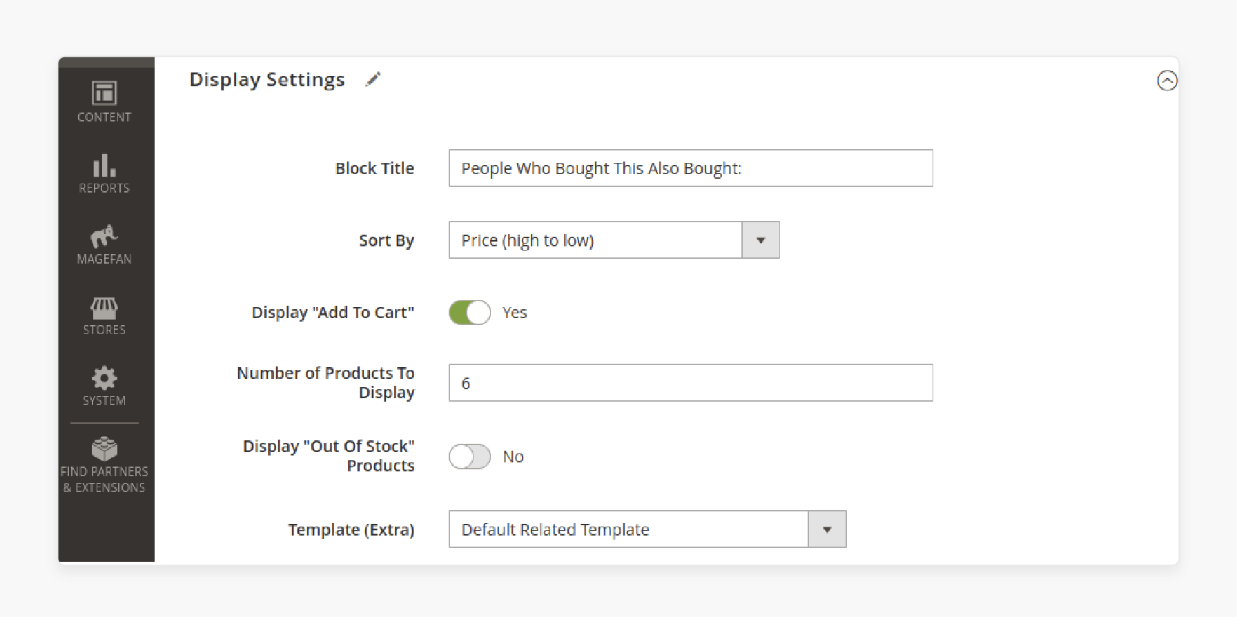 display settings configuration for magento 2 customers also bought feature