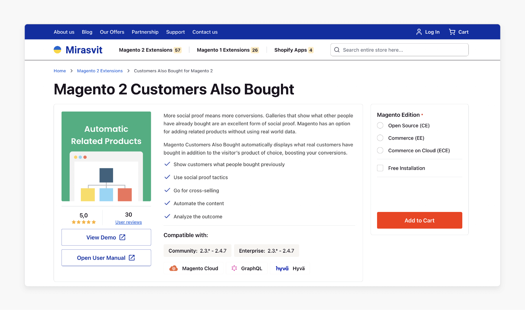 magento 2 customers also bought extension by mirasvit for cross-selling with real purchase data and analytics