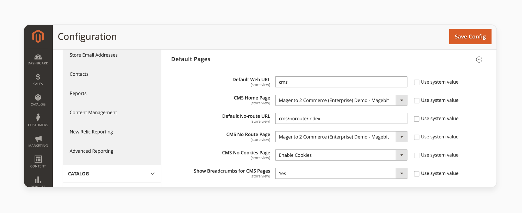 configuring default pages in magento 2 for a seamless user experience, including cms home pages, 404 error pages, and breadcrumbs