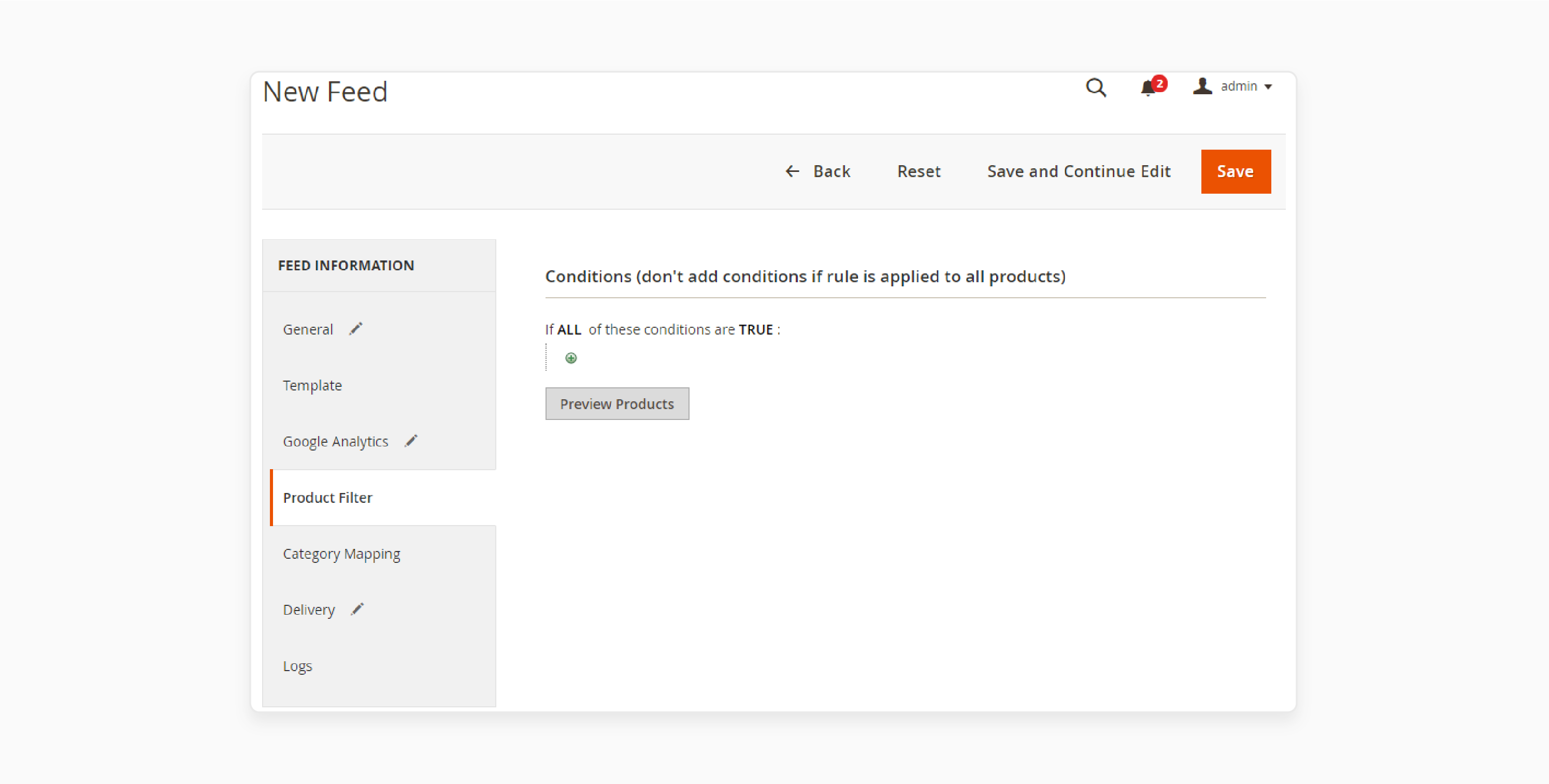 Select conditions to export the right product data for the feed