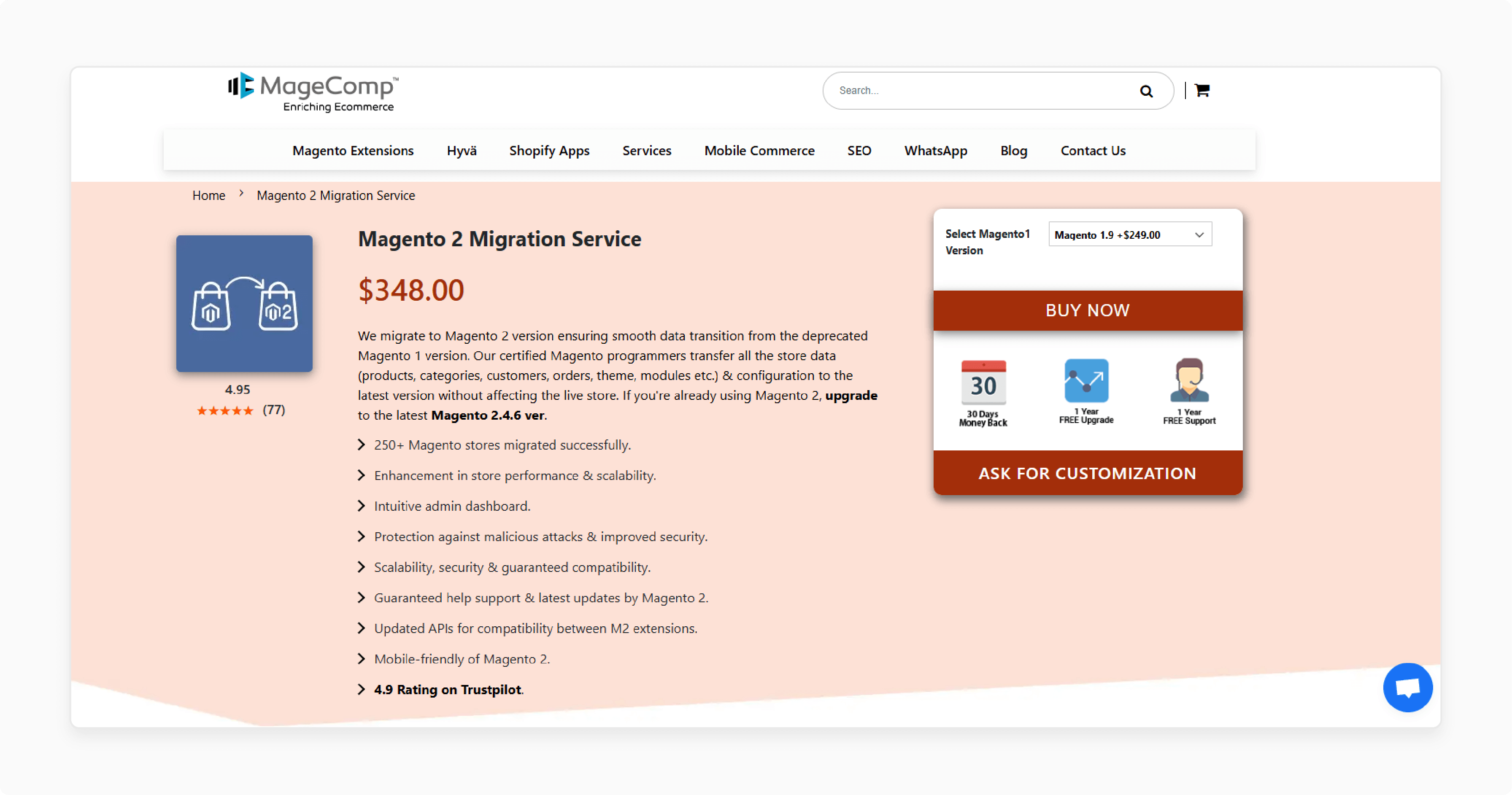 MageComp's Magento 2 migration with custom module integration