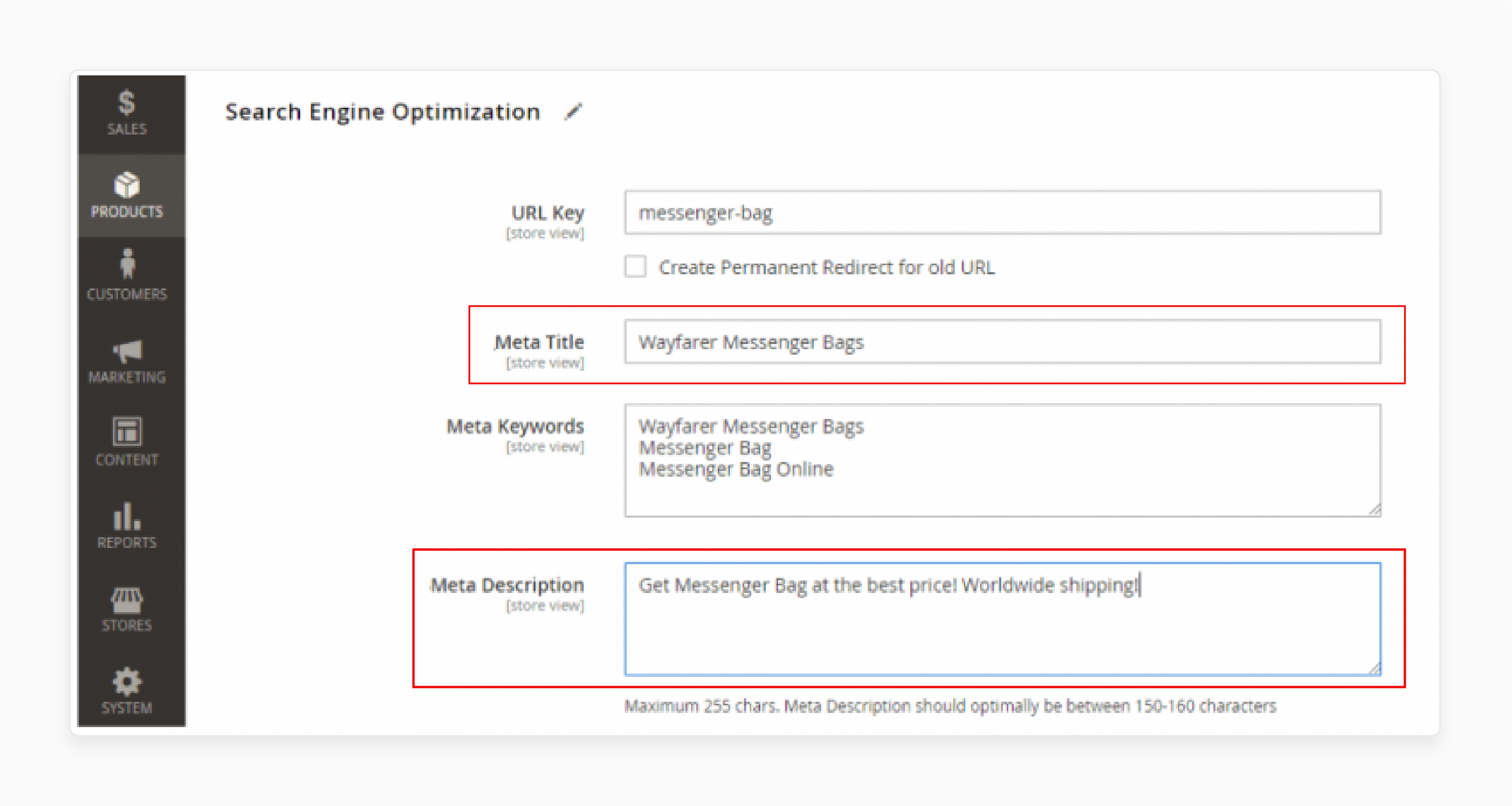 magento 2 product meta title, meta keywords, and meta description settings for search engine optimization