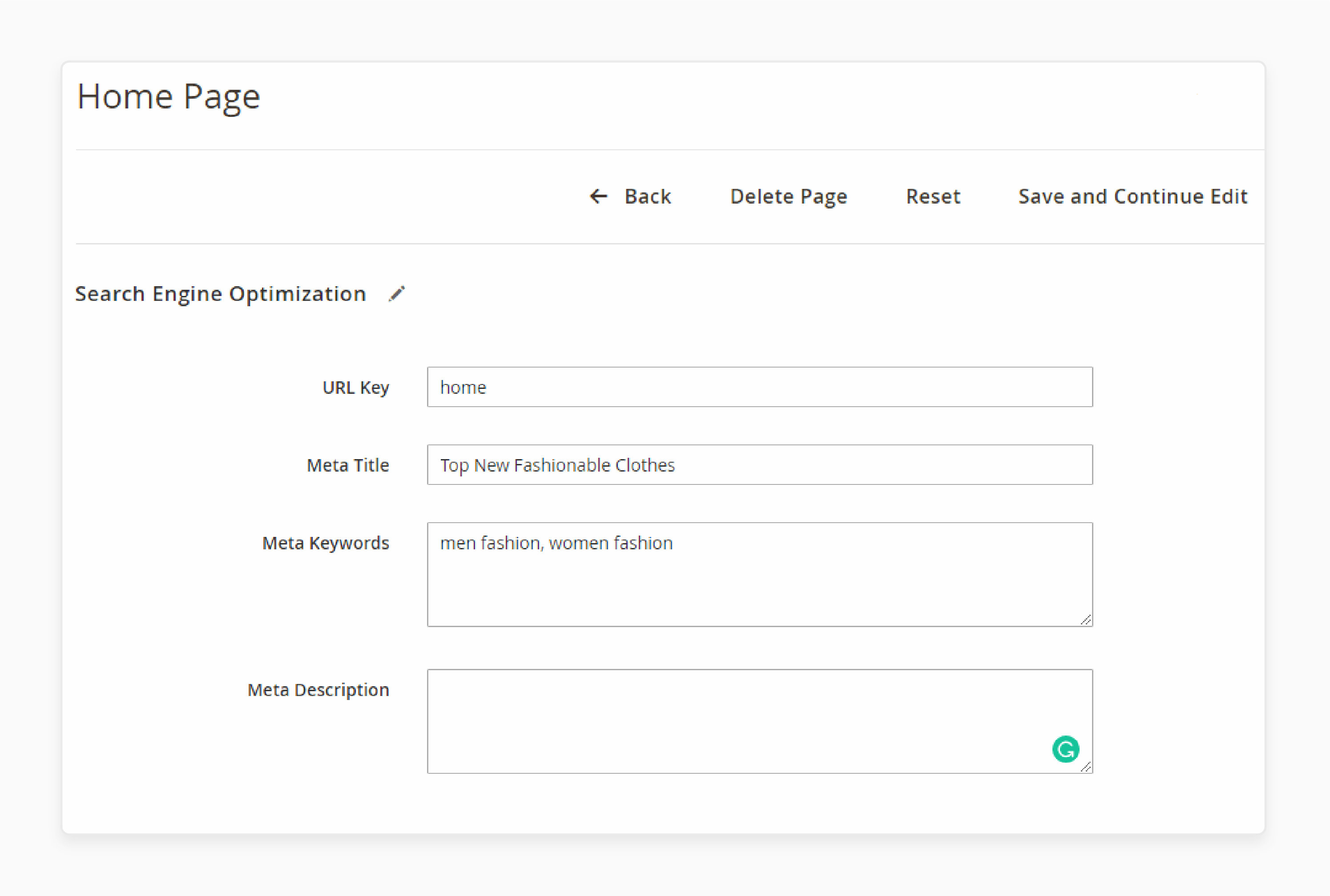 magento 2 homepage meta keywords, meta title, and meta description configuration for seo optimization